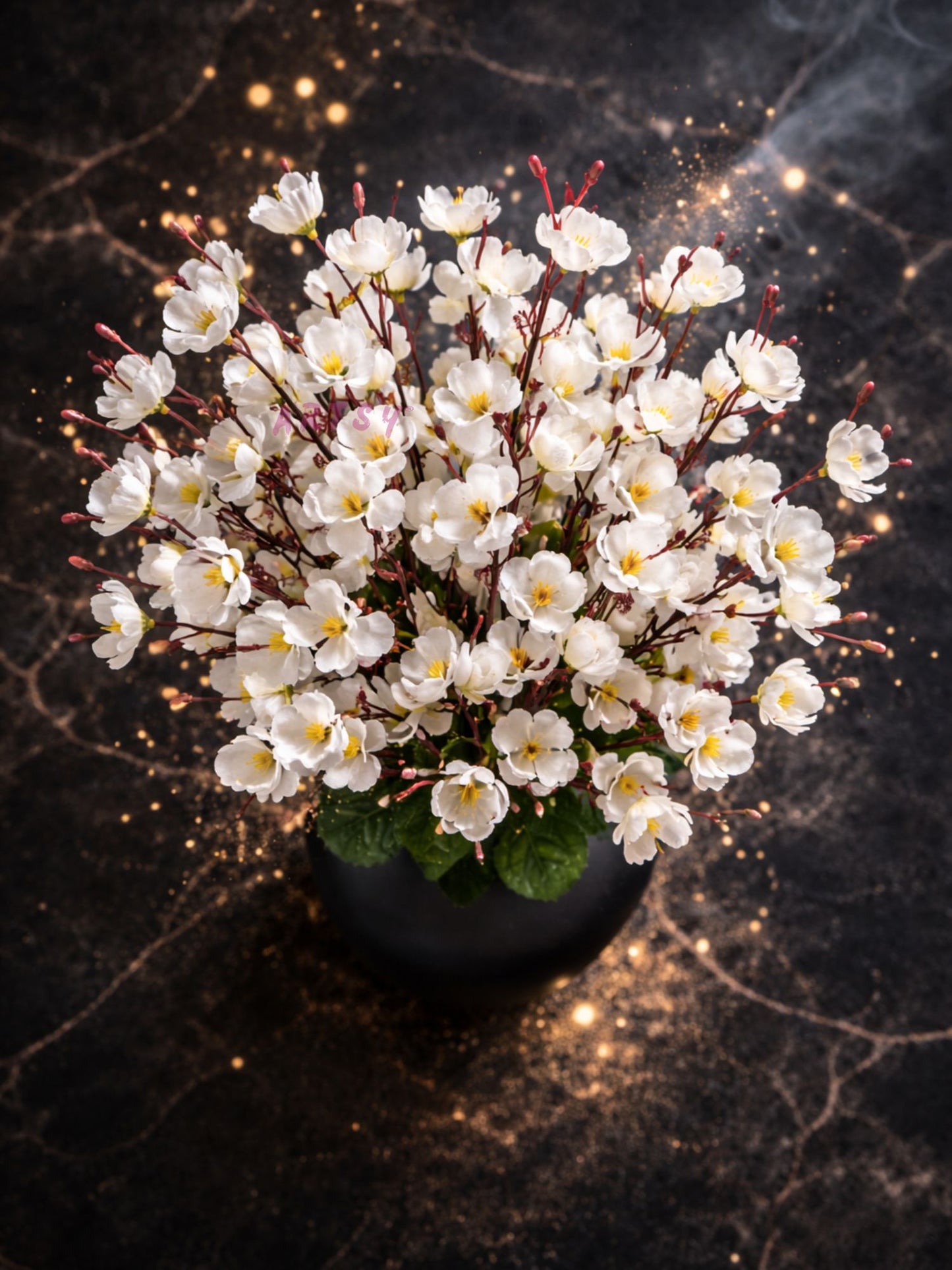 Elegant White Artificial Cherry Blossom Flower Bunch - Lifelike Pack of 1 Piece for Timeless Beauty, Without Vase, 55 Cm Long