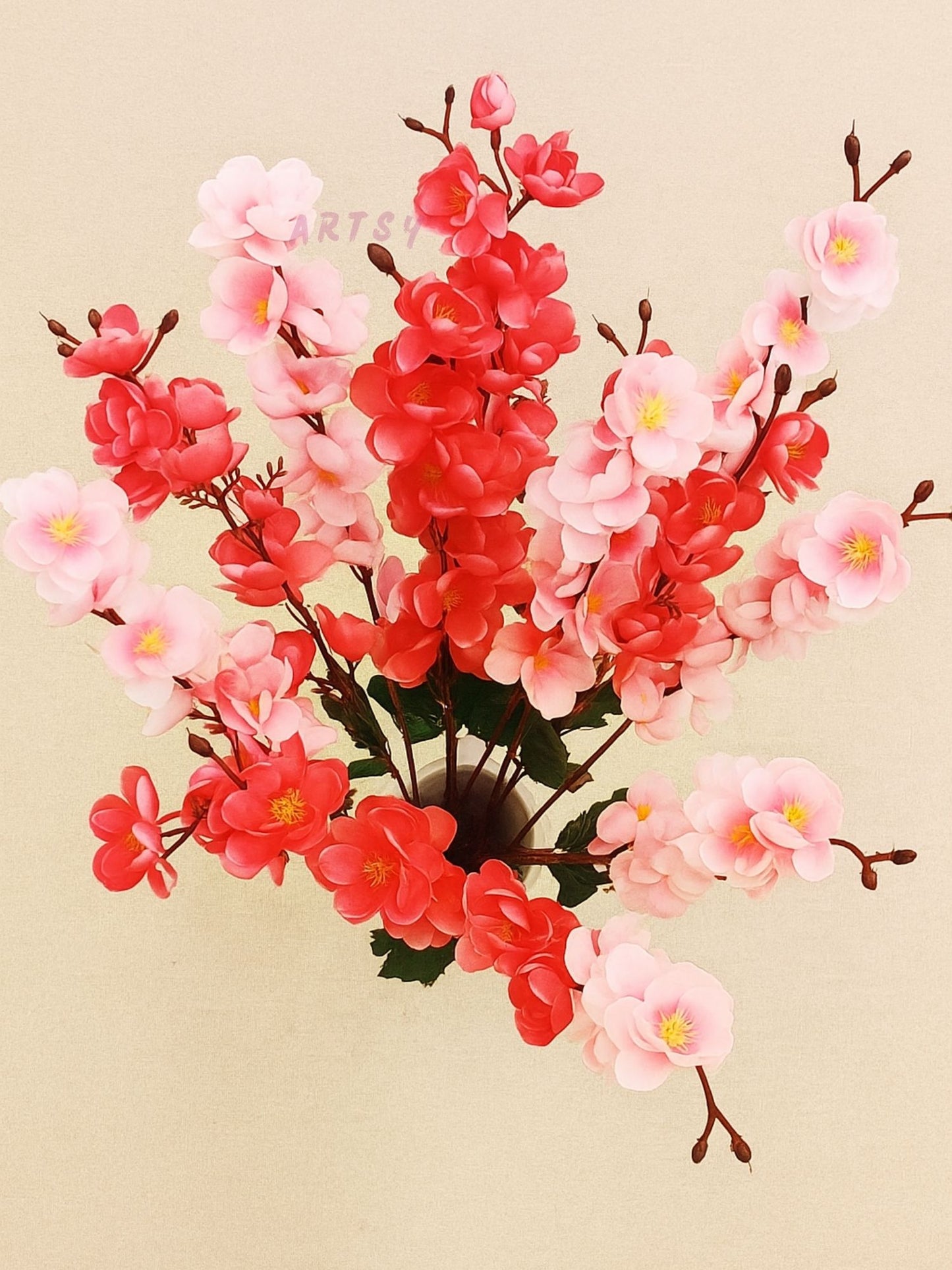 Artificial Flowers Cherry Blossom Flower Bunch | Without Vase Pack of 2
