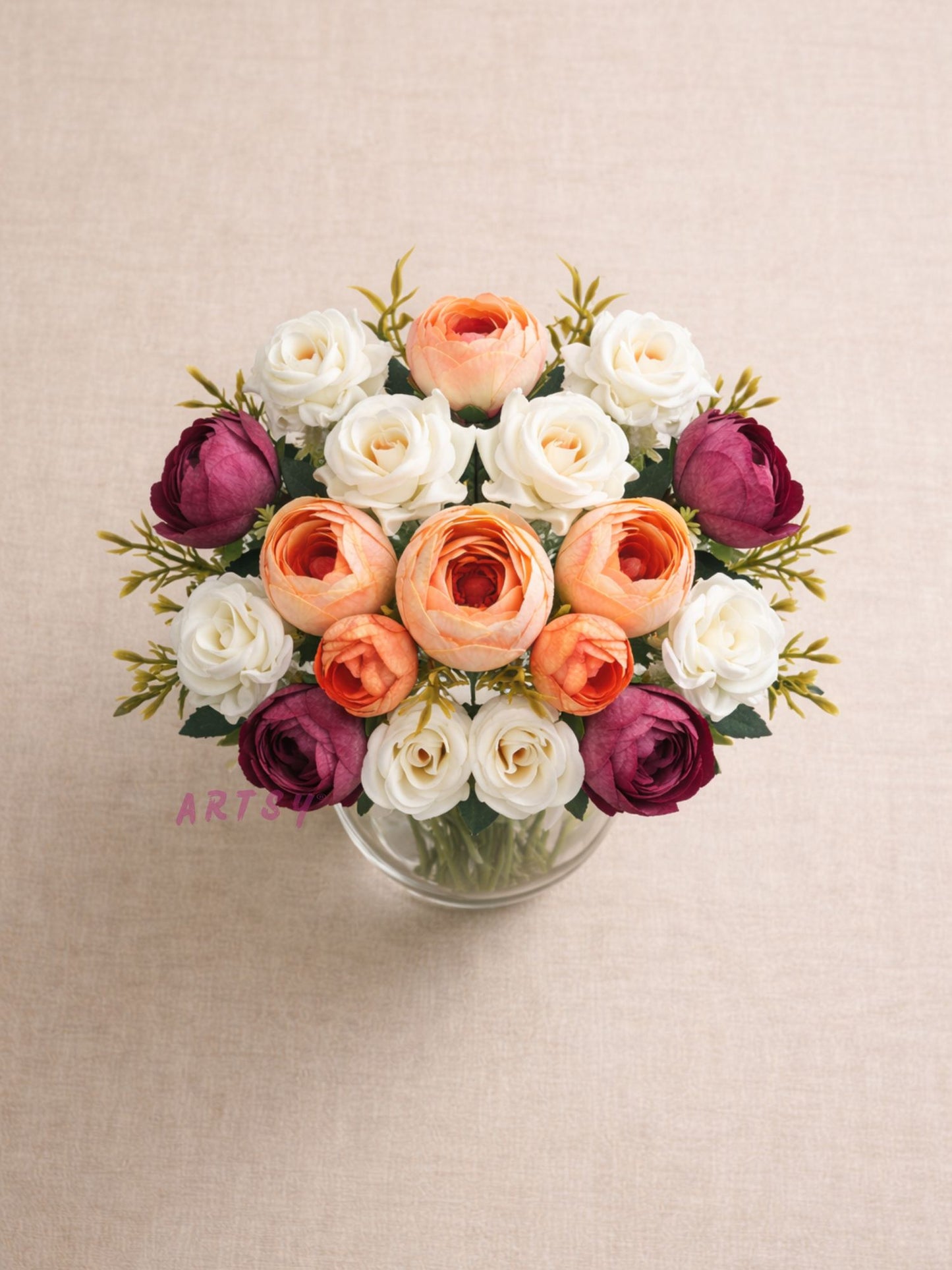 ARTSY Artificial Peony & Rose Flower Bunch Set for Home Decoration | Realistic Faux Floral Arrangement | Wedding, Living Room, Office & Table Decor | Pack of 2