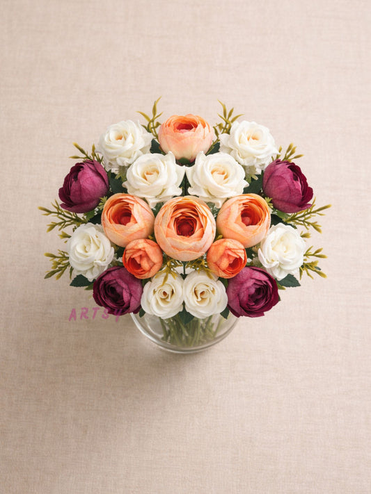 ARTSY Artificial Peony & Rose Flower Bunch Set for Home Decoration | Realistic Faux Floral Arrangement | Wedding, Living Room, Office & Table Decor | Pack of 2