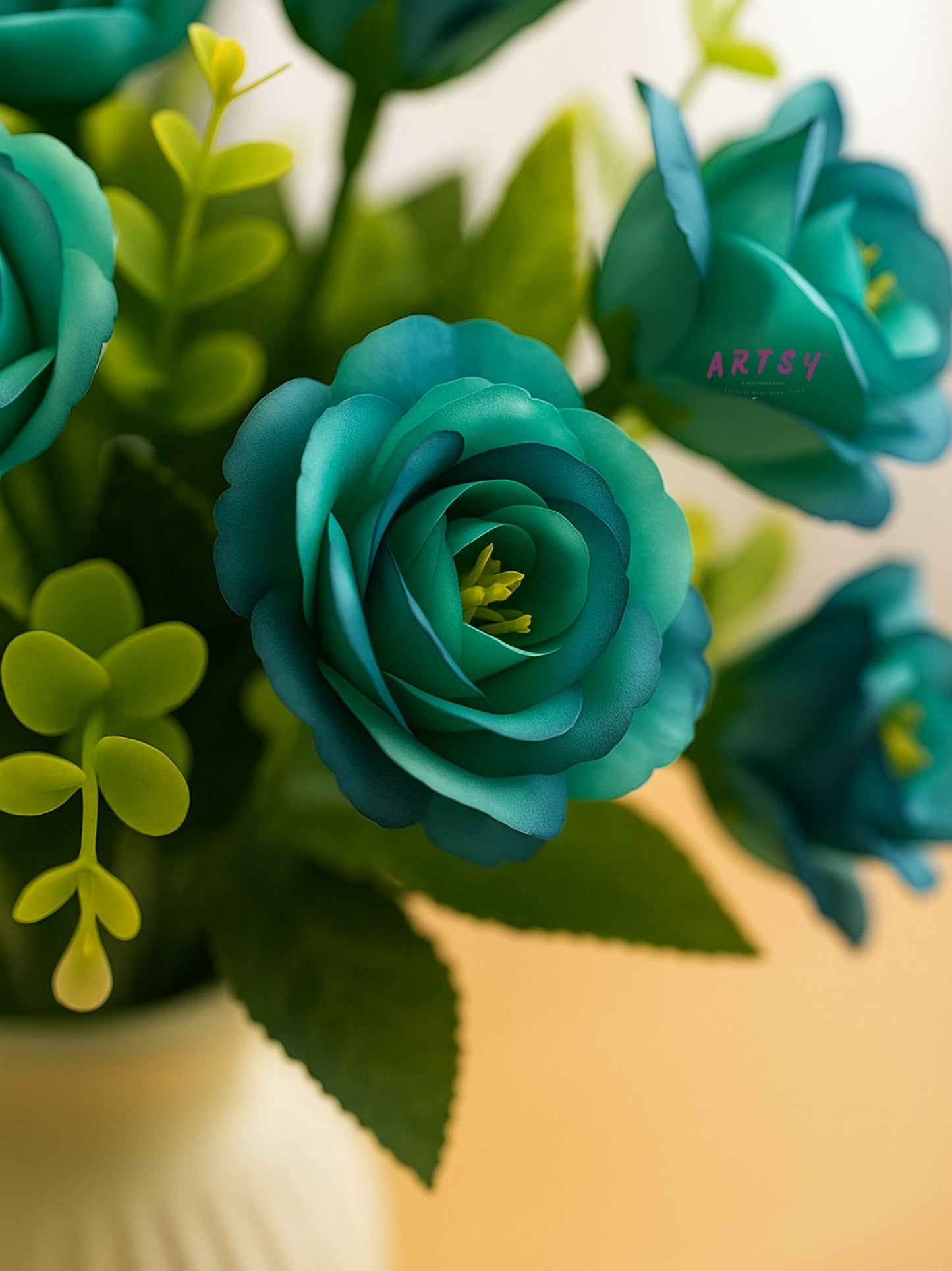 Artificial Rose Flower Bunch (Pack of 2) – Silk Faux Roses for Home, Wedding & Table Décor, Blue