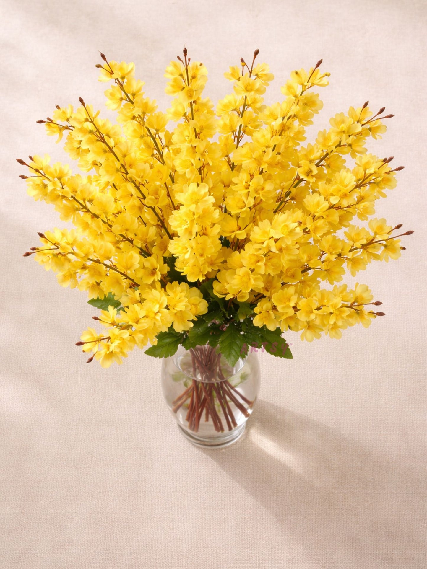 Elegant Yellow Faux Flower Bunch for Living Room & Table Decor, Pack of 2