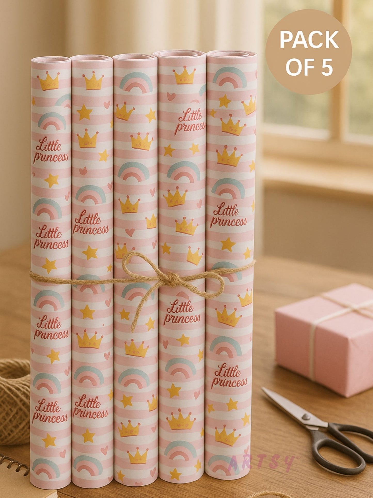 Pack of 5 Little Princess Birthday Gift Wrapping Paper Rolls