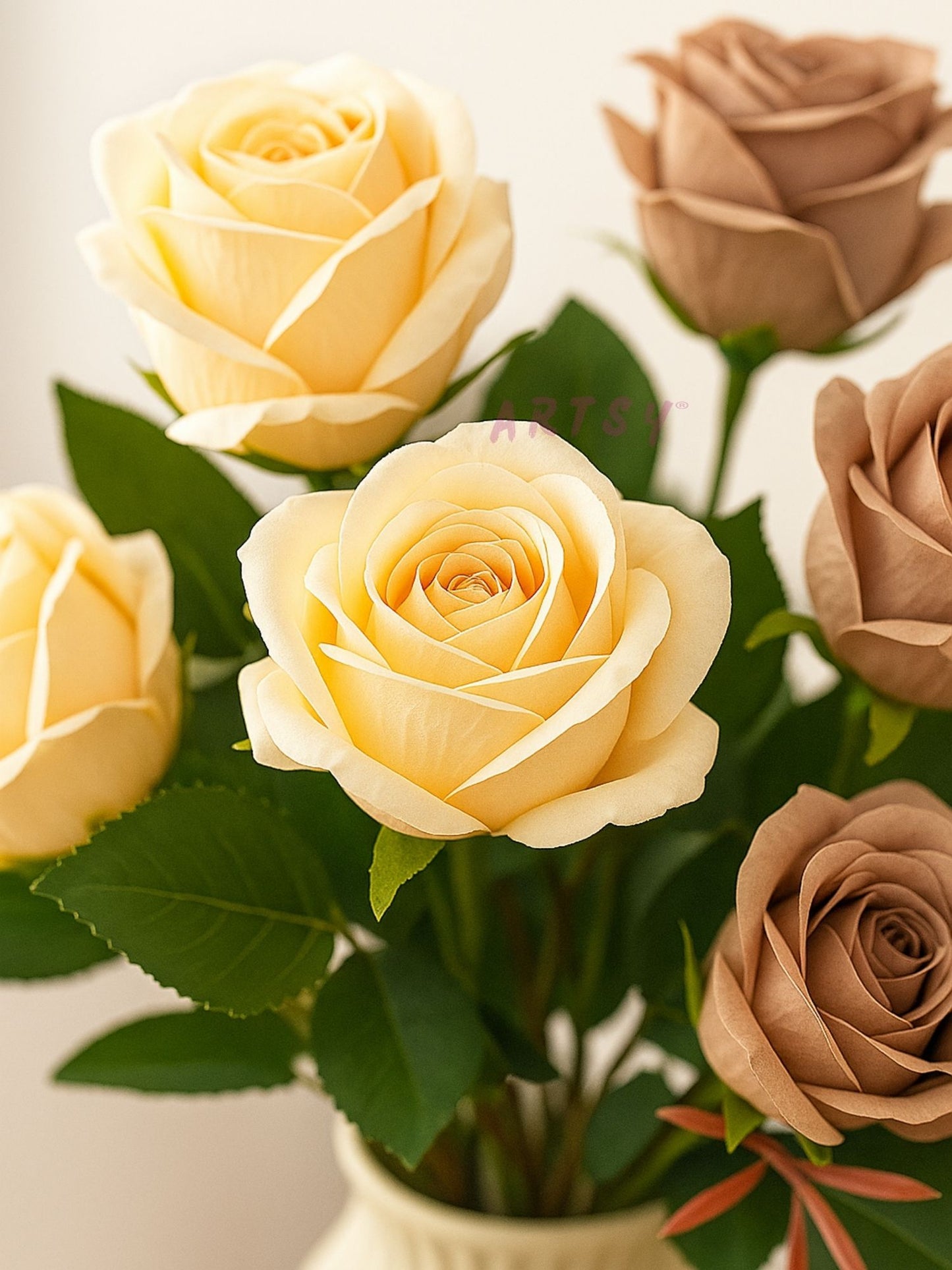 Golden Opulence: Lifelike Artificial Golden Rose - Eternal Gilded Beauty, Artificial rose flower bunches for vase, home decor, Combo Pack of 2 Pieces, Without Vase