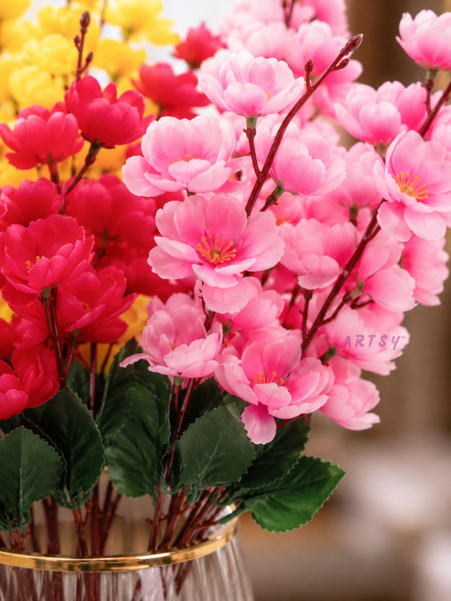 Artificial Blossom Flower Bunch Set of 3 for Home Decor | Premium Decorative Artificial Flowers