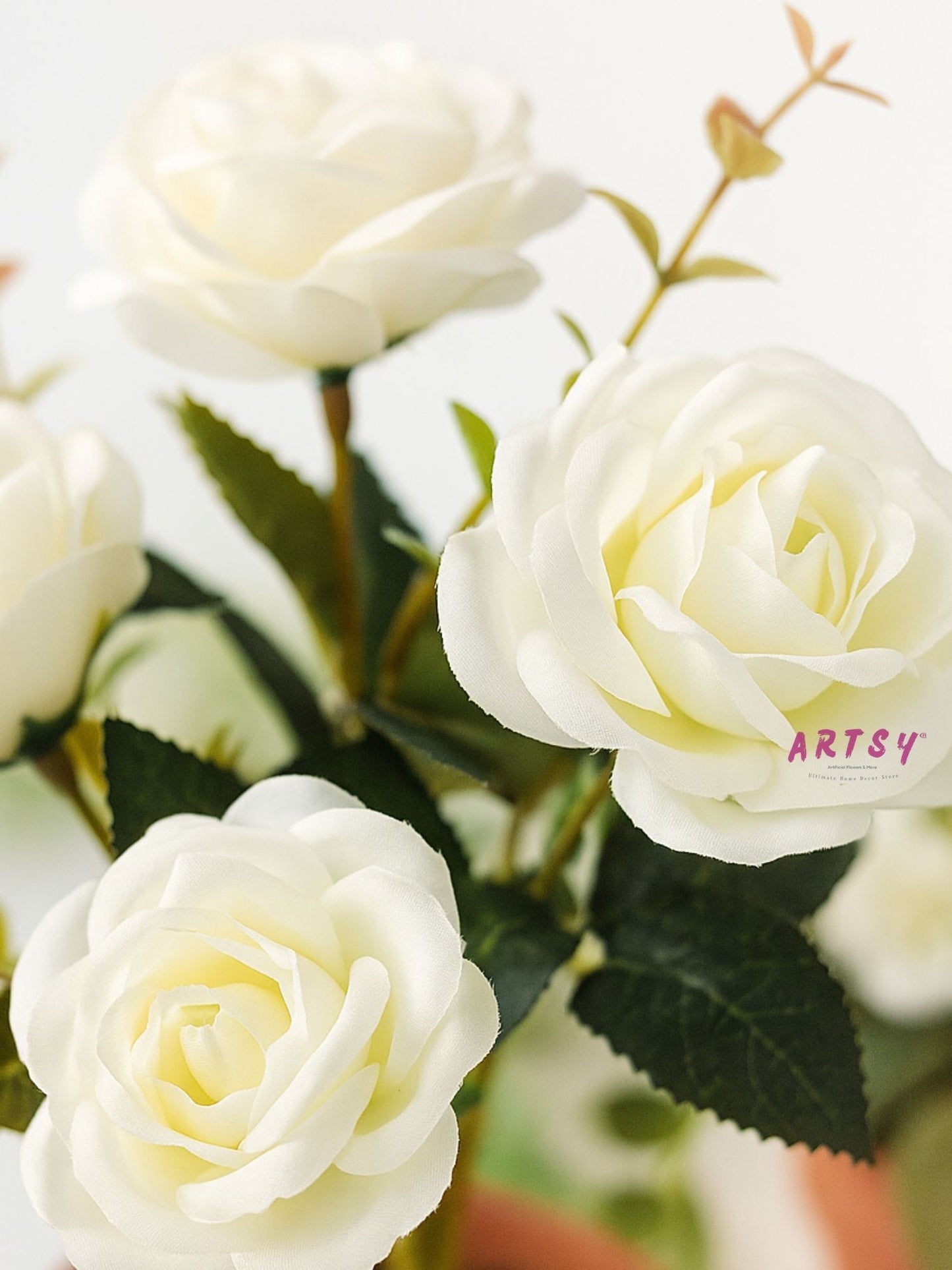 Real Touch White Rose Flower Bunch, Pack of 1 Piece