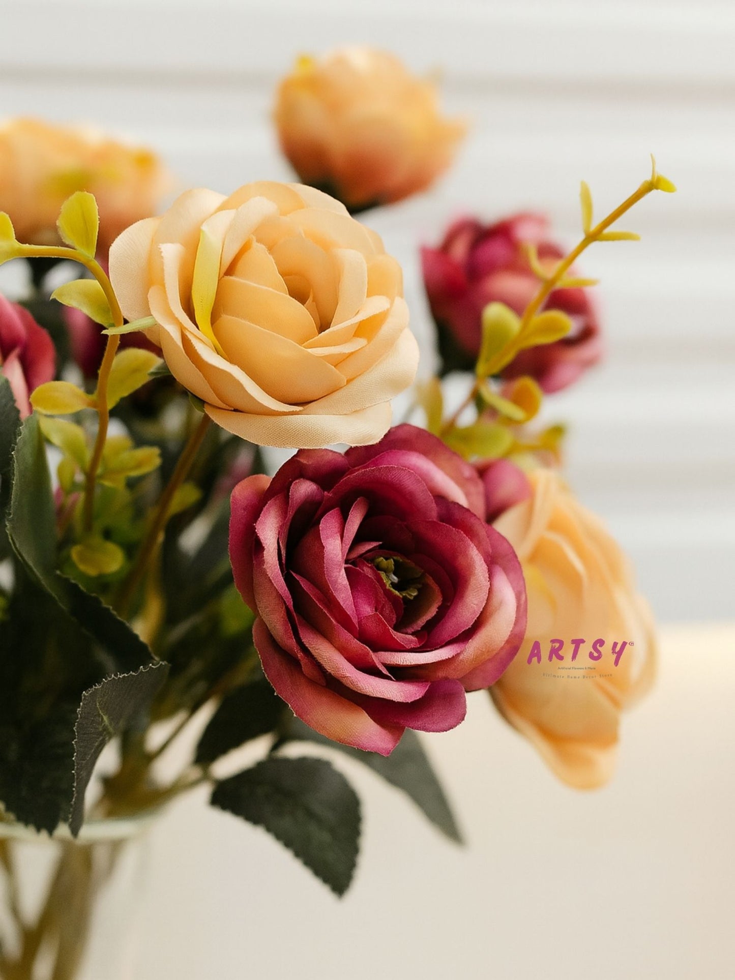 Artificial Rose Flower Bunch (Pack of 2) – Silk Faux Roses for Home, Wedding & Table Décor, Multi