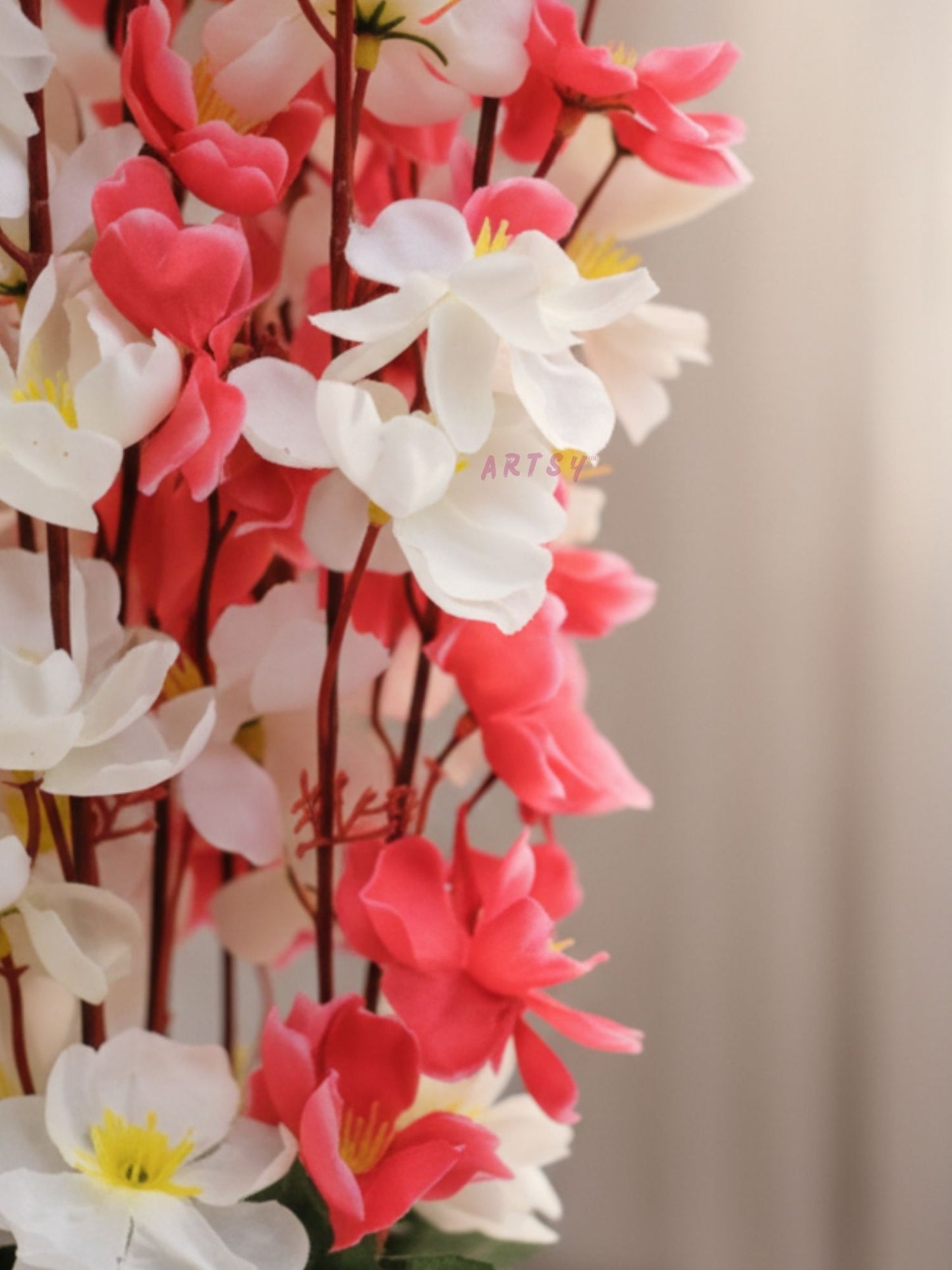 Artificial Pink & White Blossom Flower Arrangement in Pot | Elegant Home Decor Floral Accent (Pack of 1)