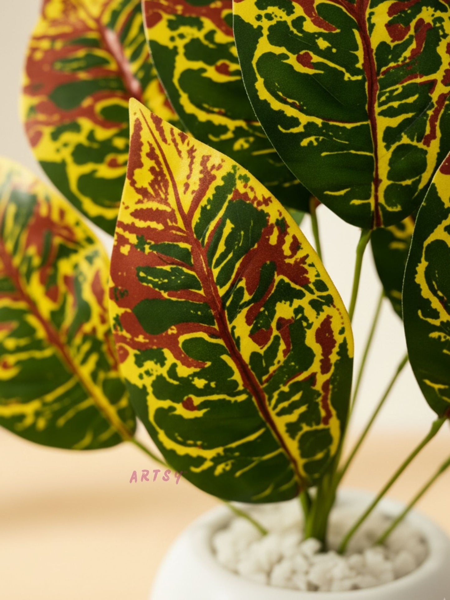 Artificial Croton Plant With Pot for Home & Office, Pack of 1