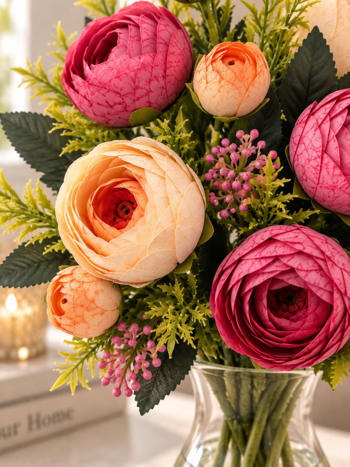 ARTSY Artificial Flower Bunch – Realistic Peony Flowers with Green Leaves for Home Décor, Wedding & Floral Decoration | 1 Piece