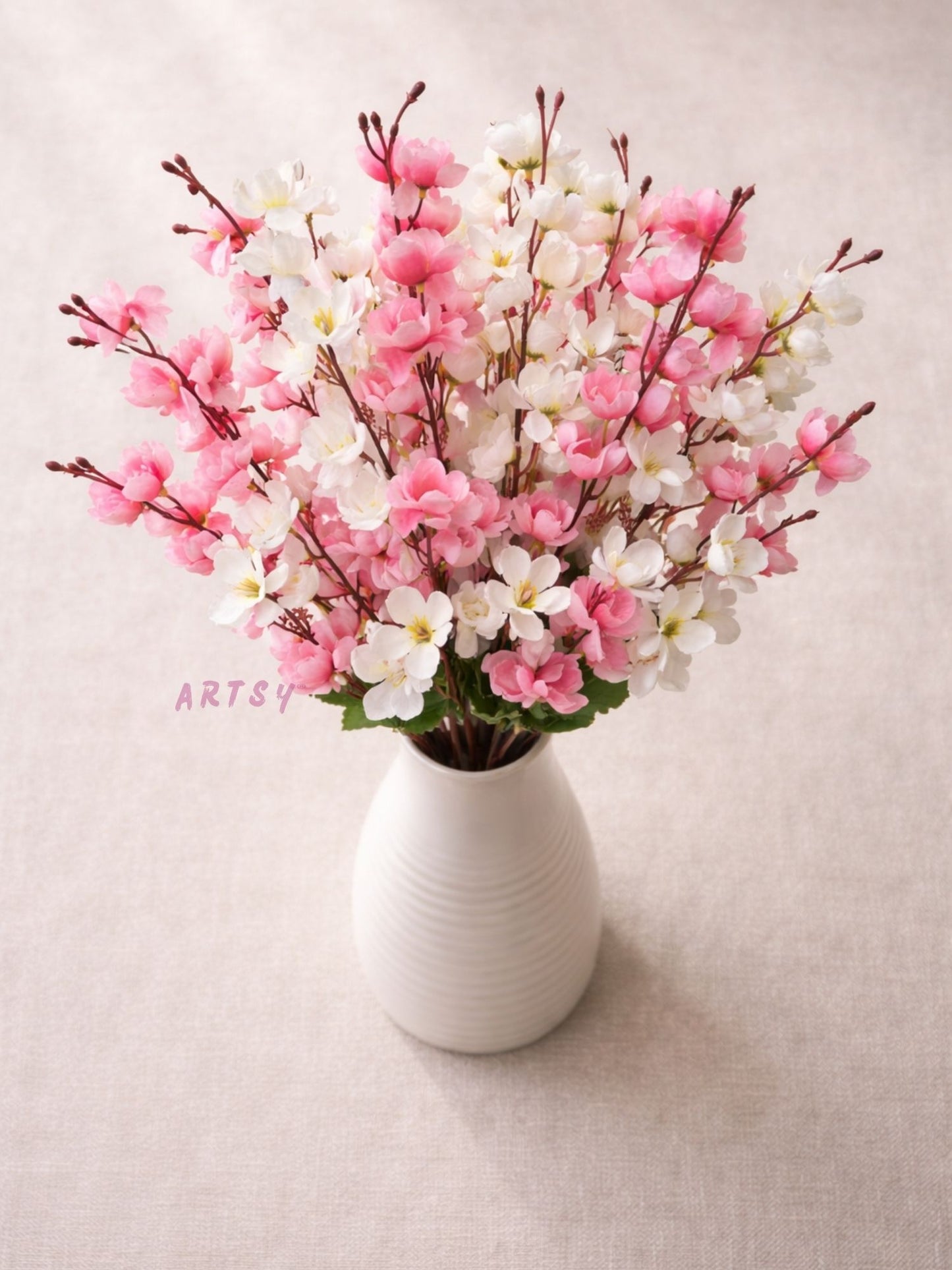 Premium Pink & White Artificial Flower Bunch for Home & Table Decoration, Pack of 2 Pieces