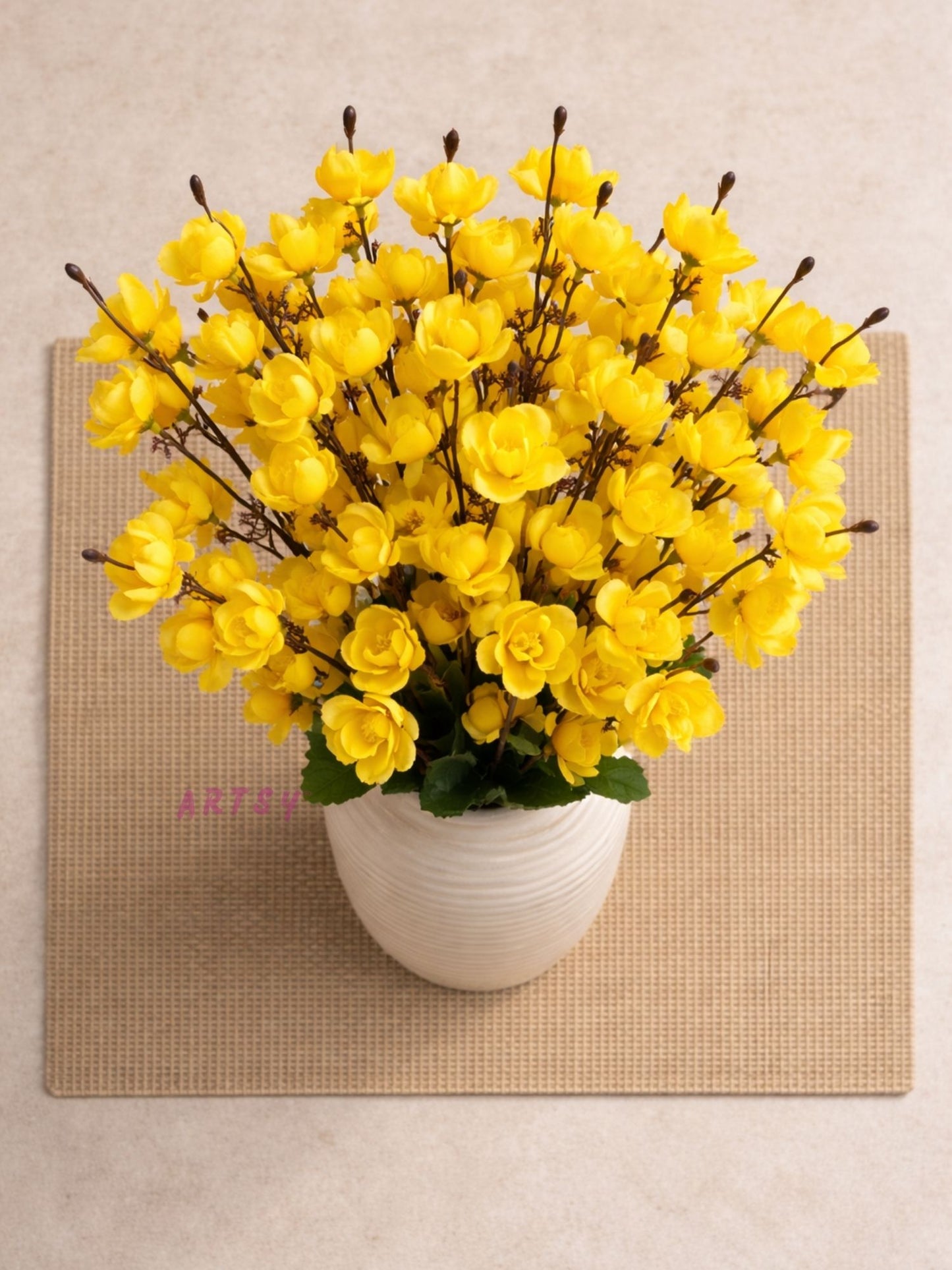 Yellow Artificial Cherry Blossom Flower Bunch- Pack of 1 Piece