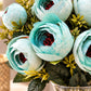 ARTSY Artificial Ranunculus Flower Bunch – White & Turquoise, 1 Pc