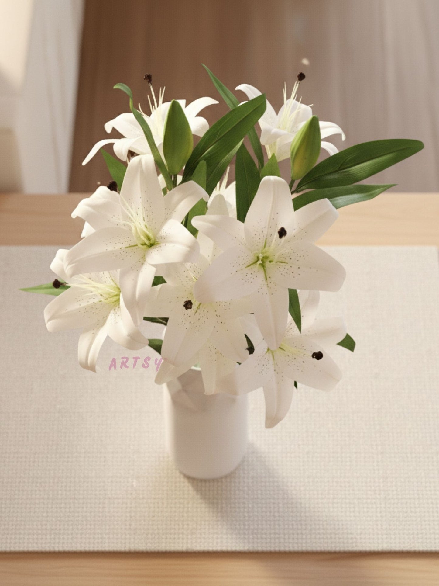 ARTSY Artificial White Lily Flower Stick for Vase Decoration & Home Décor