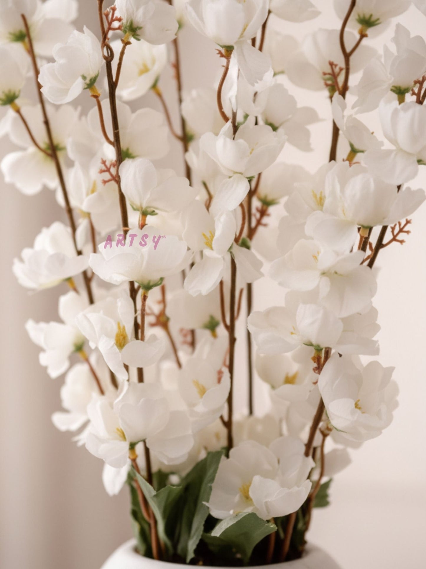 White Blossom Artificial Flower Arrangement in Premium Plastic Pot, Pack of 1