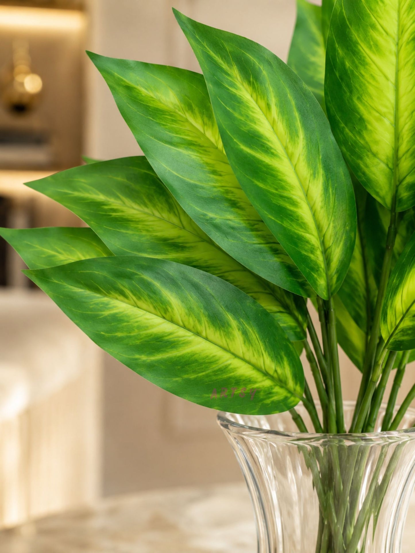 ARTSY Premium Artificial Green Leaf Bunch – Natural Looking Faux Foliage Arrangement for Vase, Home, Office, Hotel & Wedding Decoration