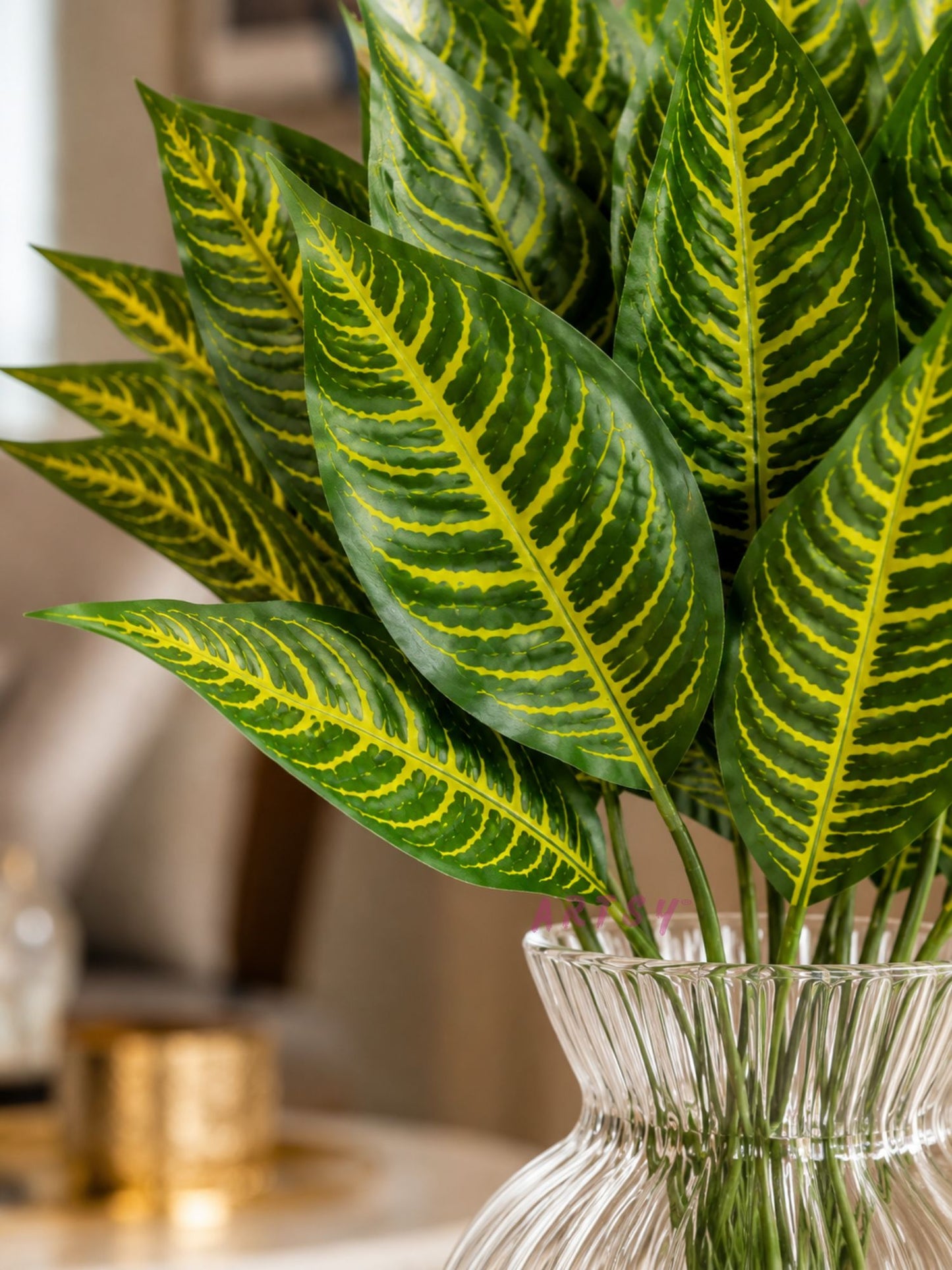ARTSY Artificial Croton Leaf Bunches (Pack of 2) – Home & Office Decor