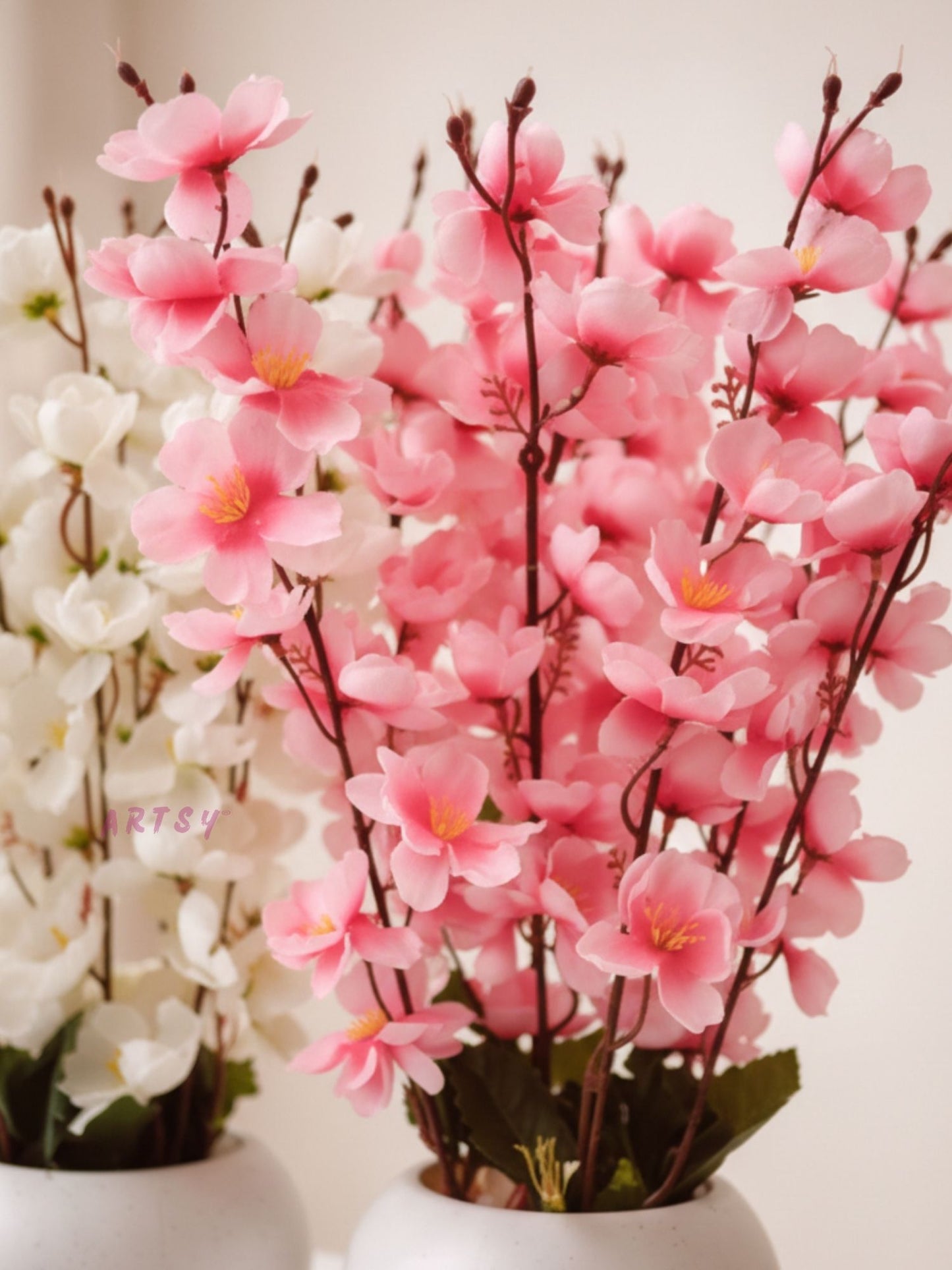 Artificial Cherry Blossom Flower Pot – Premium Luxury Home Décor Table Accent, Pack of 2 Pieces
