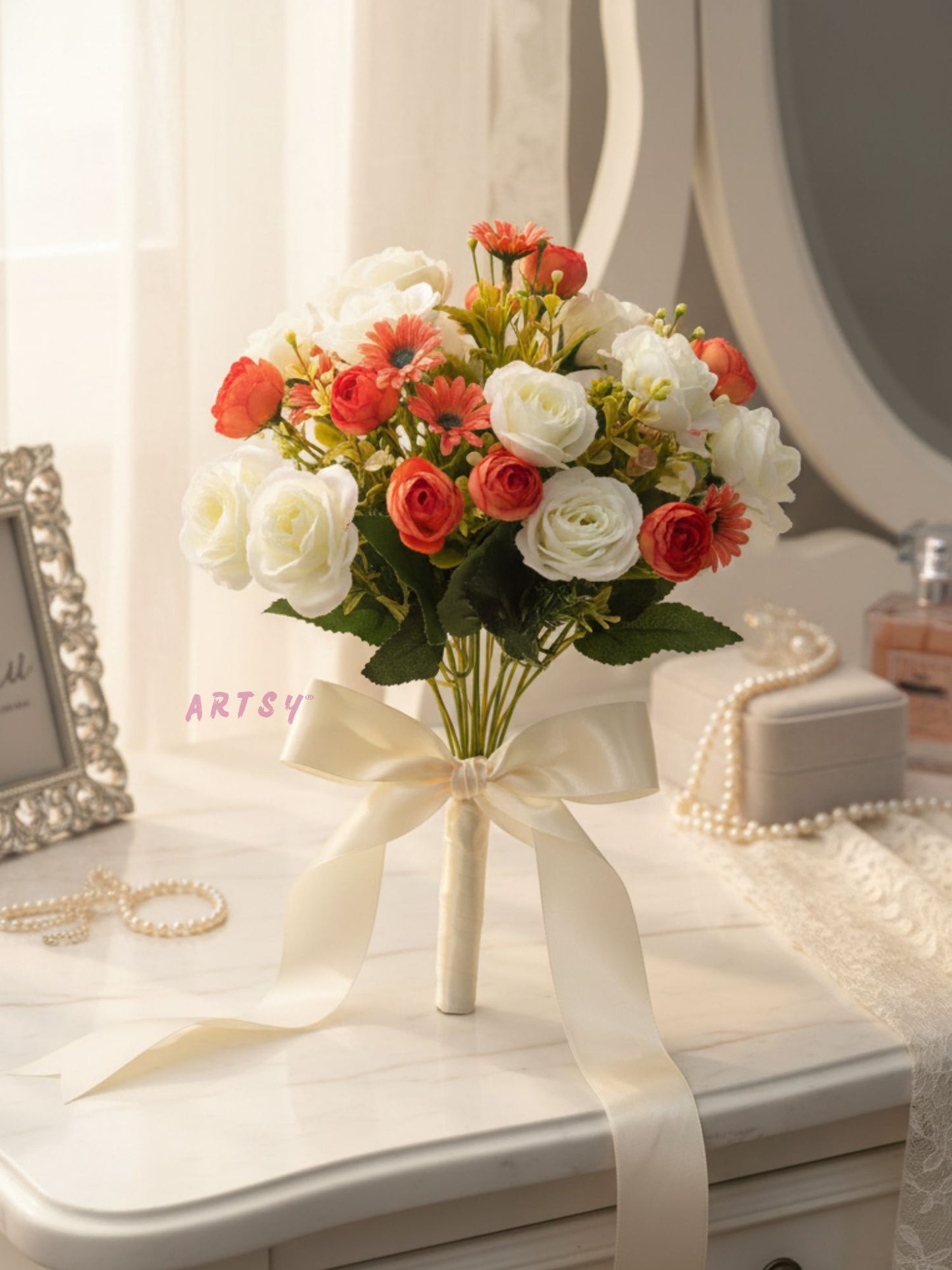 ARTSY Artificial Flower Bunch Pack of 2 | Realistic Faux Flowers for Home Decoration, Living Room, Office, Wedding & Vase Arrangements