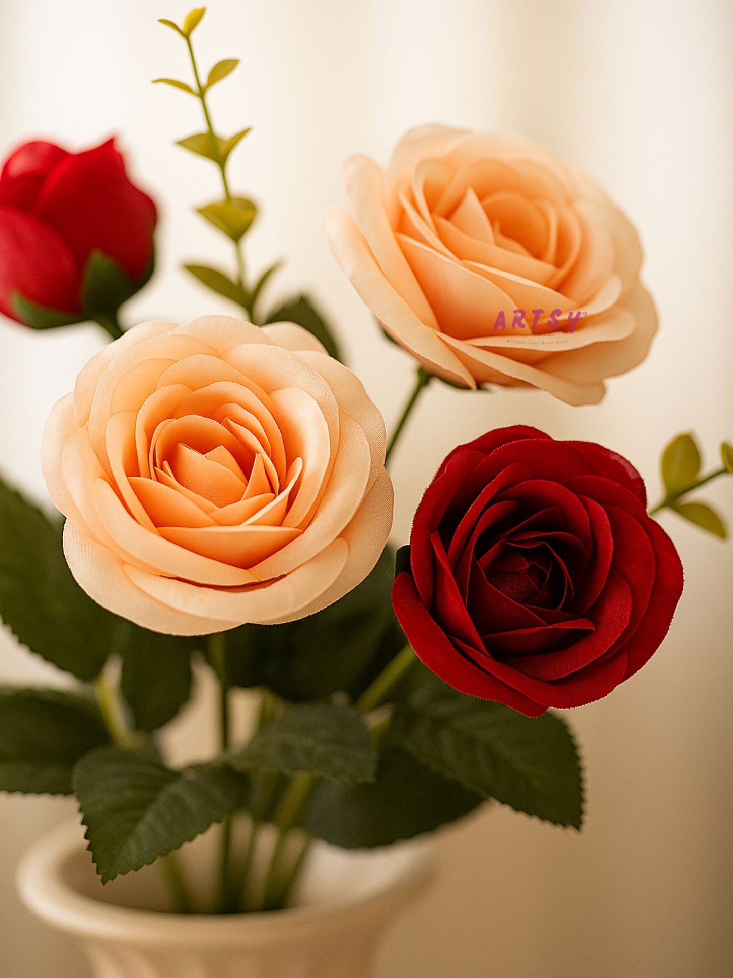 Artificial Rose Flower Bunch (Pack of 2) – Silk Faux Roses for Home, Wedding & Table Décor, Maroon