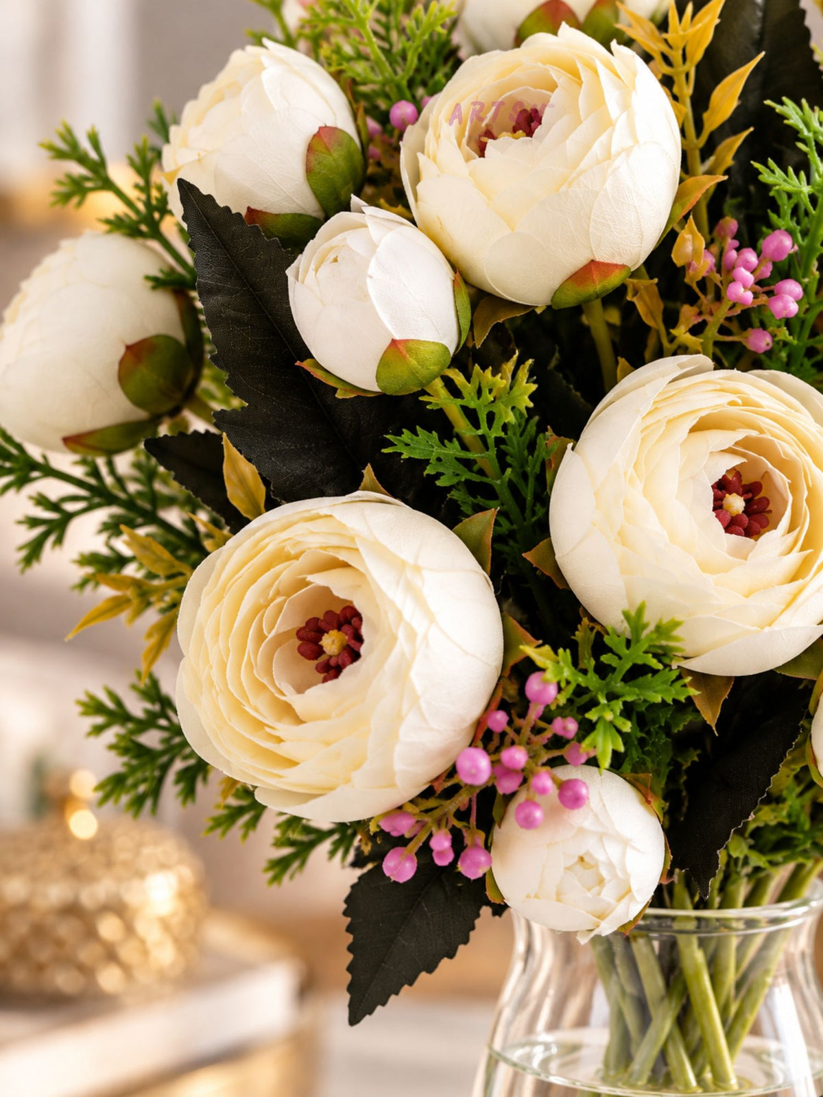 ARTSY Artificial Peony Flower Bunch – Pack of 2, Realistic Faux Flowers for Home Décor & Gifting