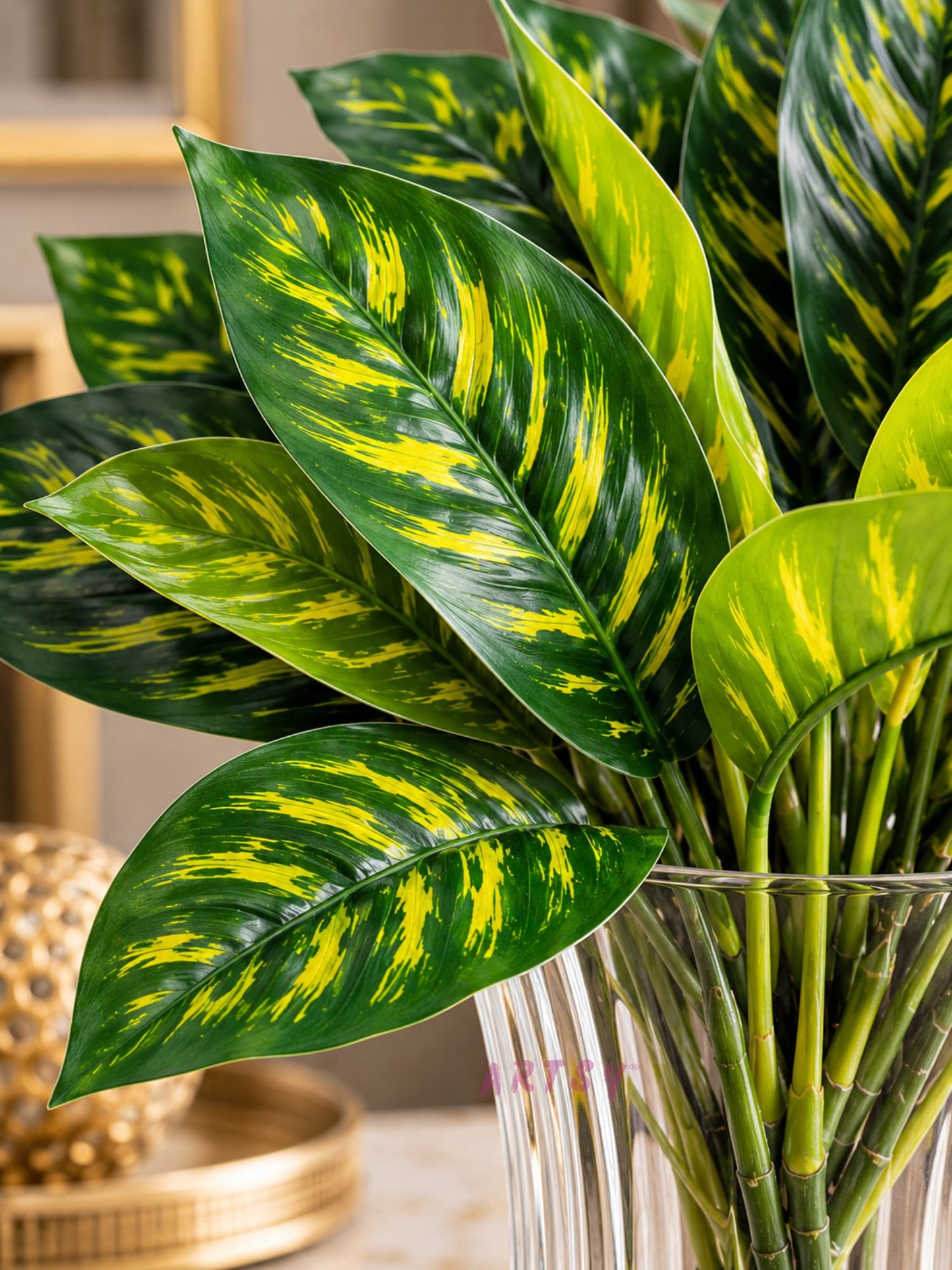 ARTSY Artificial Plant Bunch for Home Decor | Realistic Faux Leaves Arrangement for Living Room, Office & Table Decoration