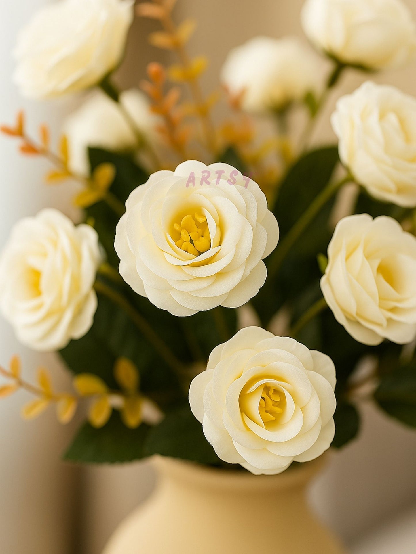 Artificial Rose Flower Bunch (Pack of 2) – Silk Faux Roses for Home, Wedding & Table Décor, White