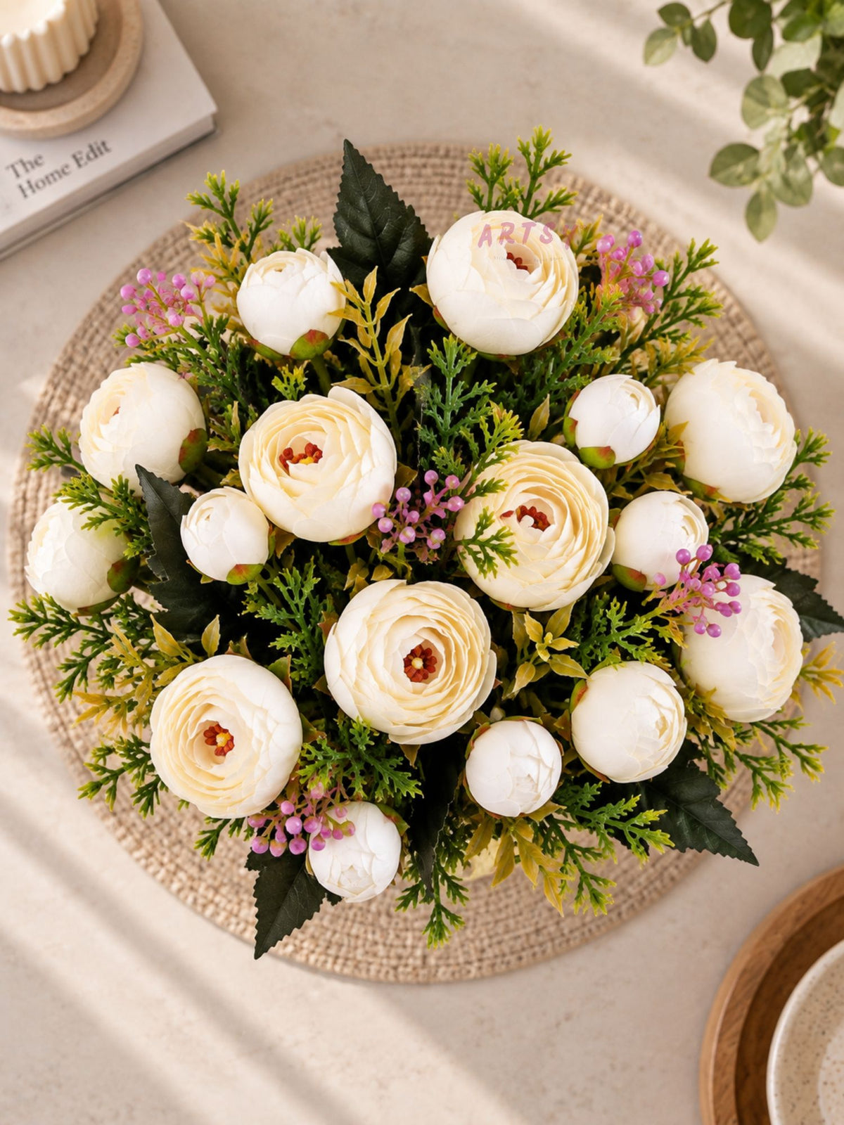 ARTSY Artificial Peony Flower Bunch – Pack of 2, Realistic Faux Flowers for Home Décor & Gifting