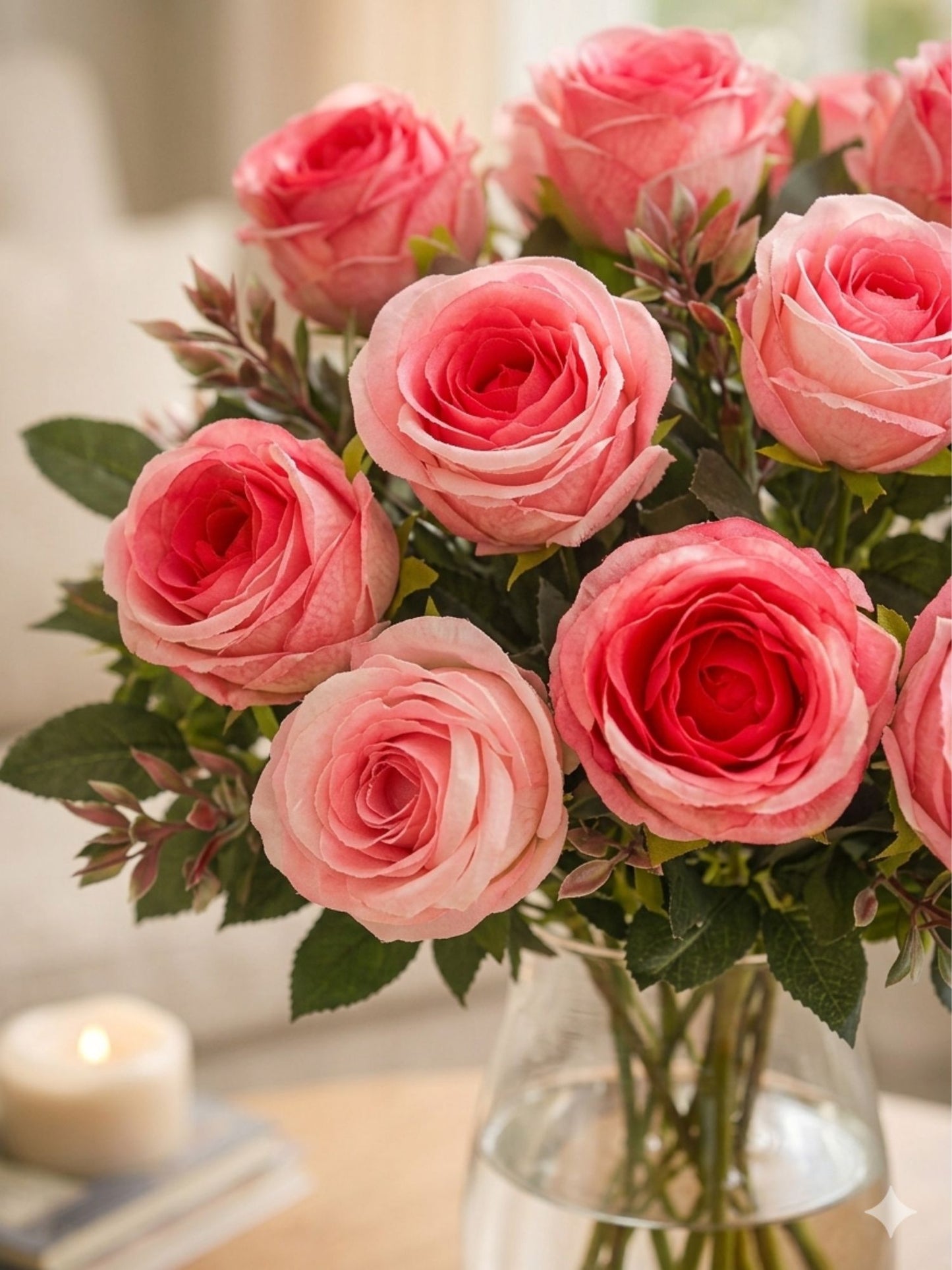 Artificial Pink Rose Bunch