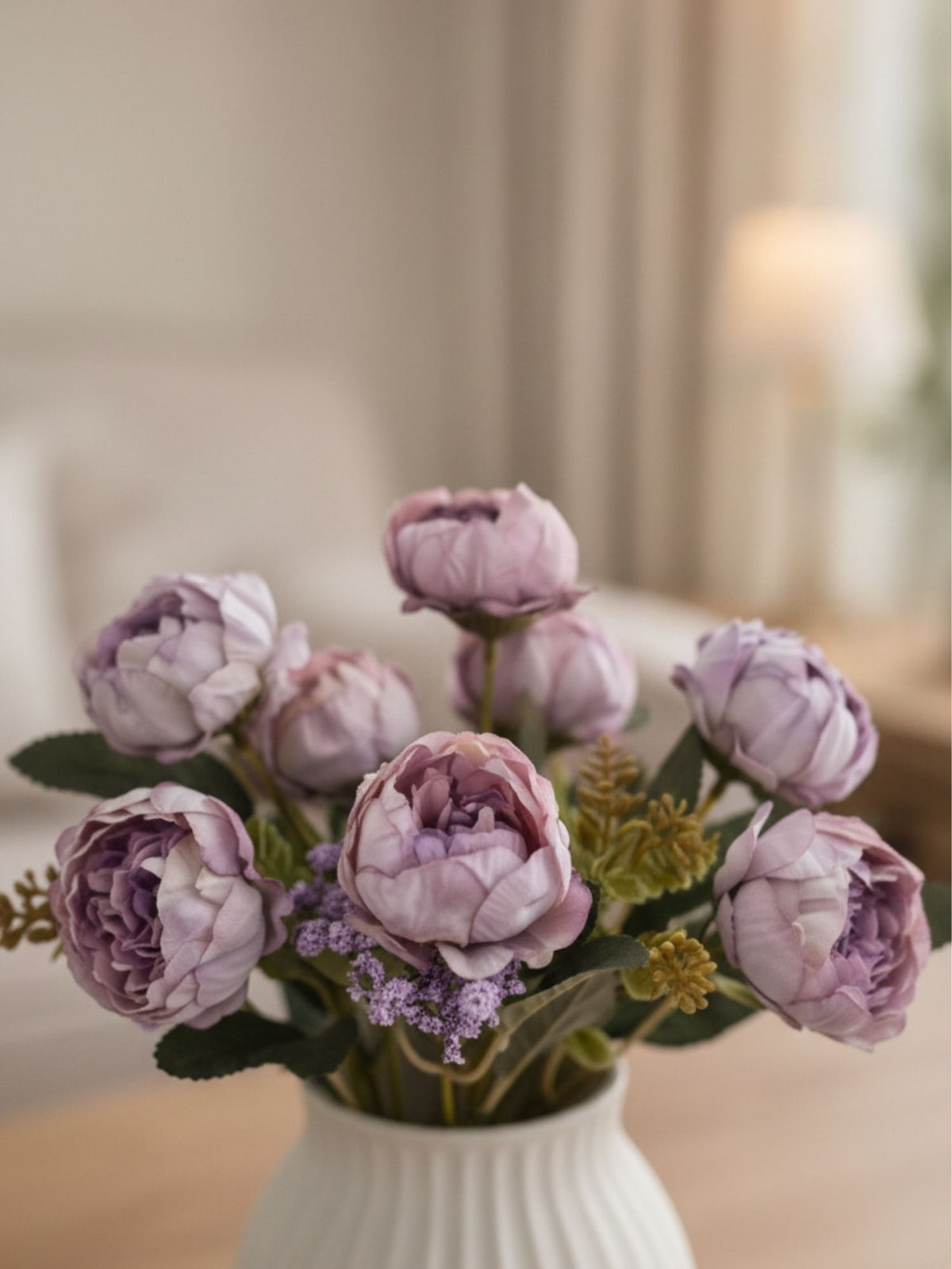 ARTSY Artificial Pink Peony Flower Bunch with Greenery, Faux Flowers for Home & Table Decor