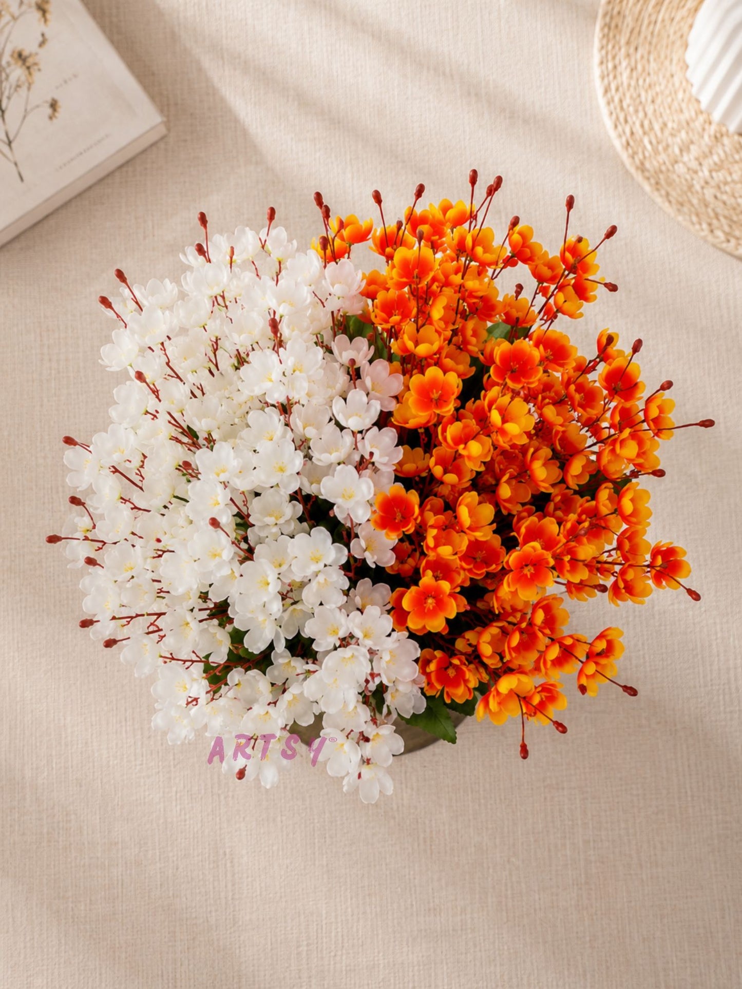 Elegant Faux Blossom Stem Arrangement for Modern Interiors, Pack of 2