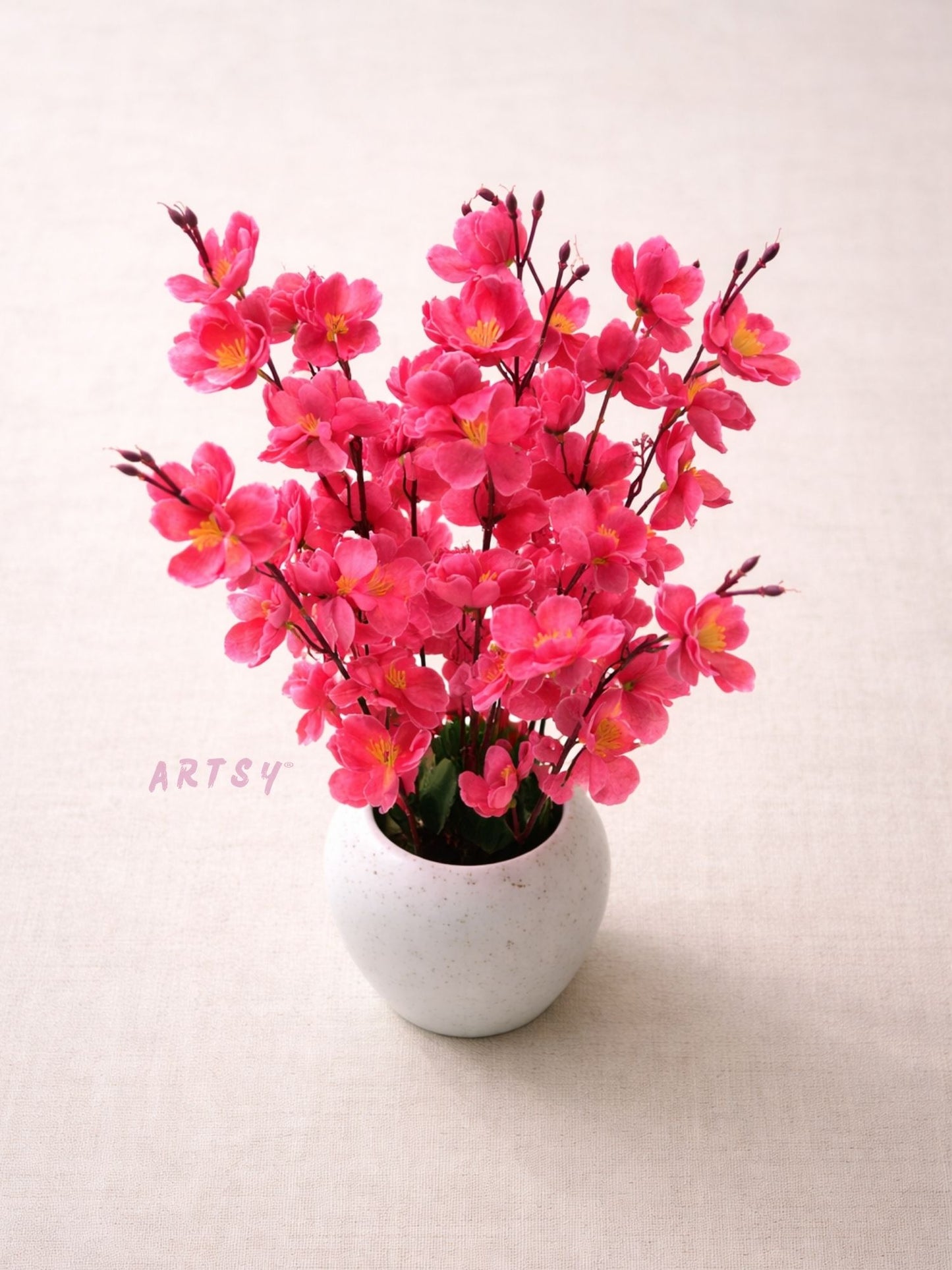 Luxury Artificial Pink Blossom Floral Arrangement with Decorative Vase – Elegant Home Decor Accent, Pack of 1