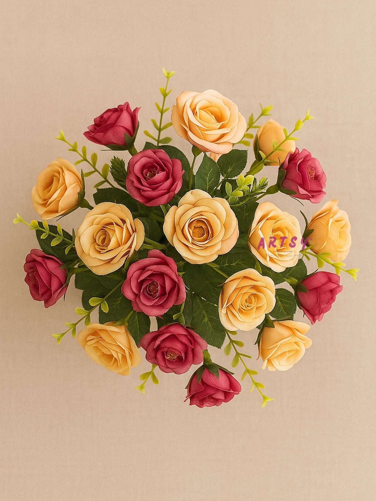 Artificial Rose Flower Bunch (Pack of 2) – Silk Faux Roses for Home, Wedding & Table Décor, Multi
