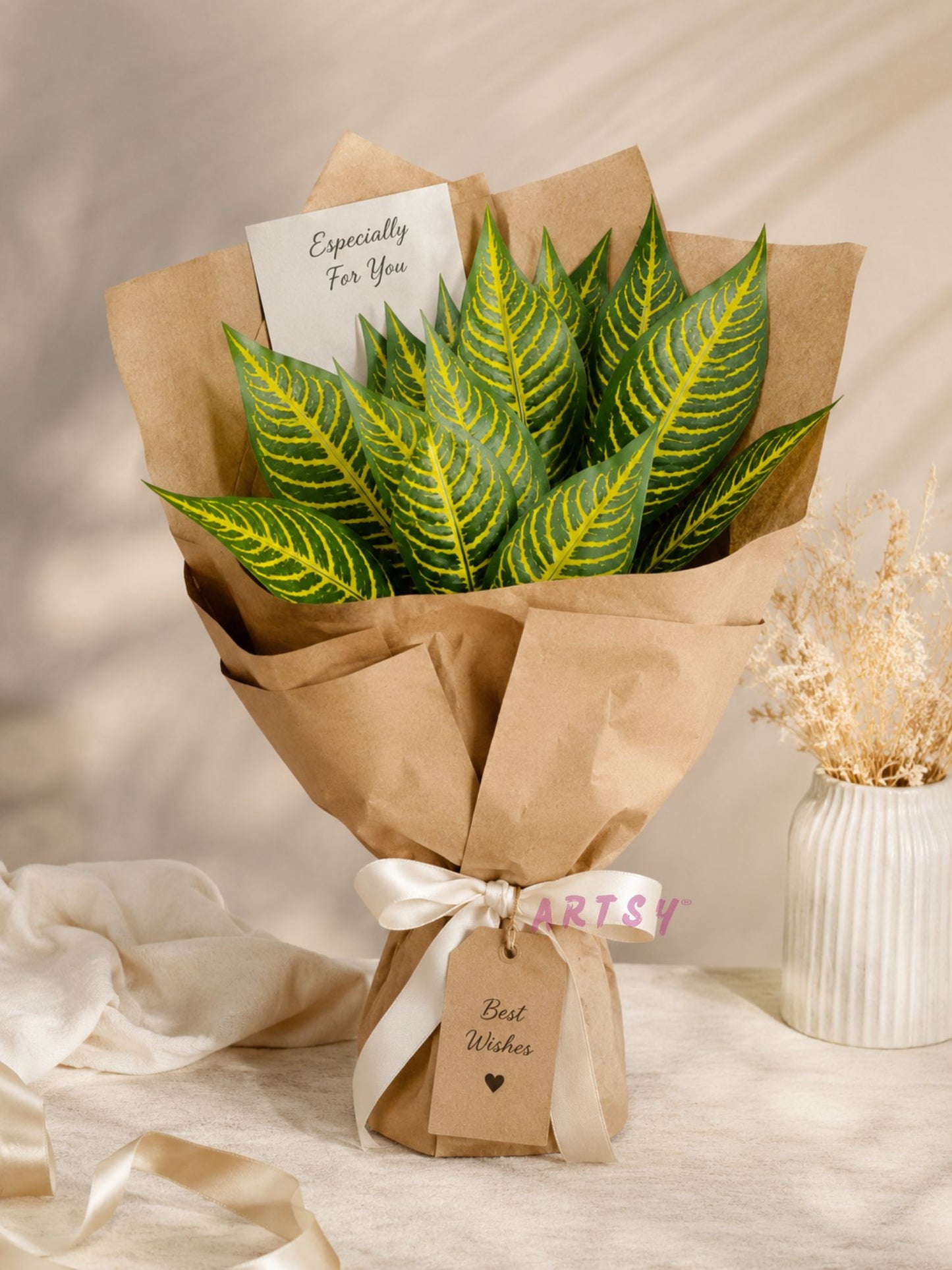 ARTSY Artificial Croton Leaf Bunches (Pack of 2) – Home & Office Decor