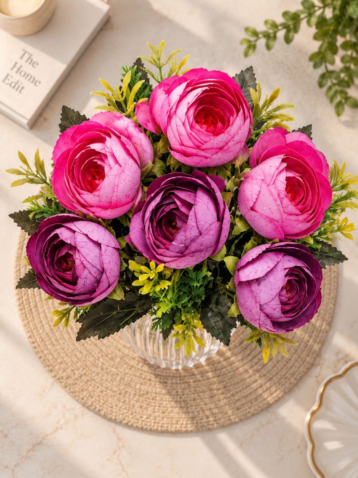 ARTSY Artificial Rose Flower Bunch – Pink & Purple Realistic Faux Flowers for Home Décor, Wedding & Gifting