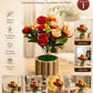 Luxury Artificial Rose Flower Arrangement in Rustic Wooden Pot | Elegant Home Table Decor, Pack of 1
