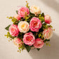 Luxury Artificial Rose Flower Arrangement with Rustic Wooden Pot for Home Decor, Pack of 1