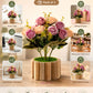 Luxury Artificial Rose Bouquet with Rustic Wooden Planter for Home Decor, Pack of 1