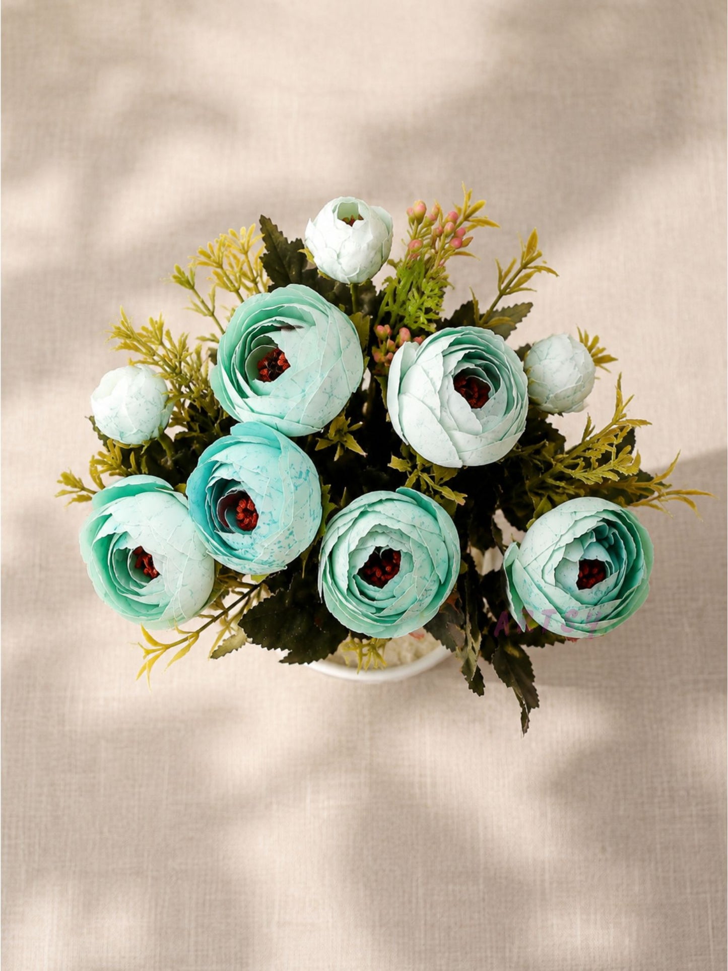 ARTSY® Artificial flowers with pot for Home decoration, table top, office decor, peony flowers, craft, gift, 35 cm height, Green, Pack of 1 Piece