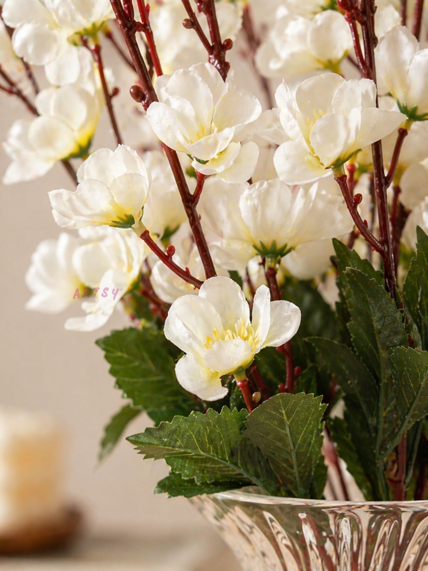 Artificial White Blossom Flower Stems for Home Decor | Luxury Faux Floral Arrangement, Pack of 2 Pieces