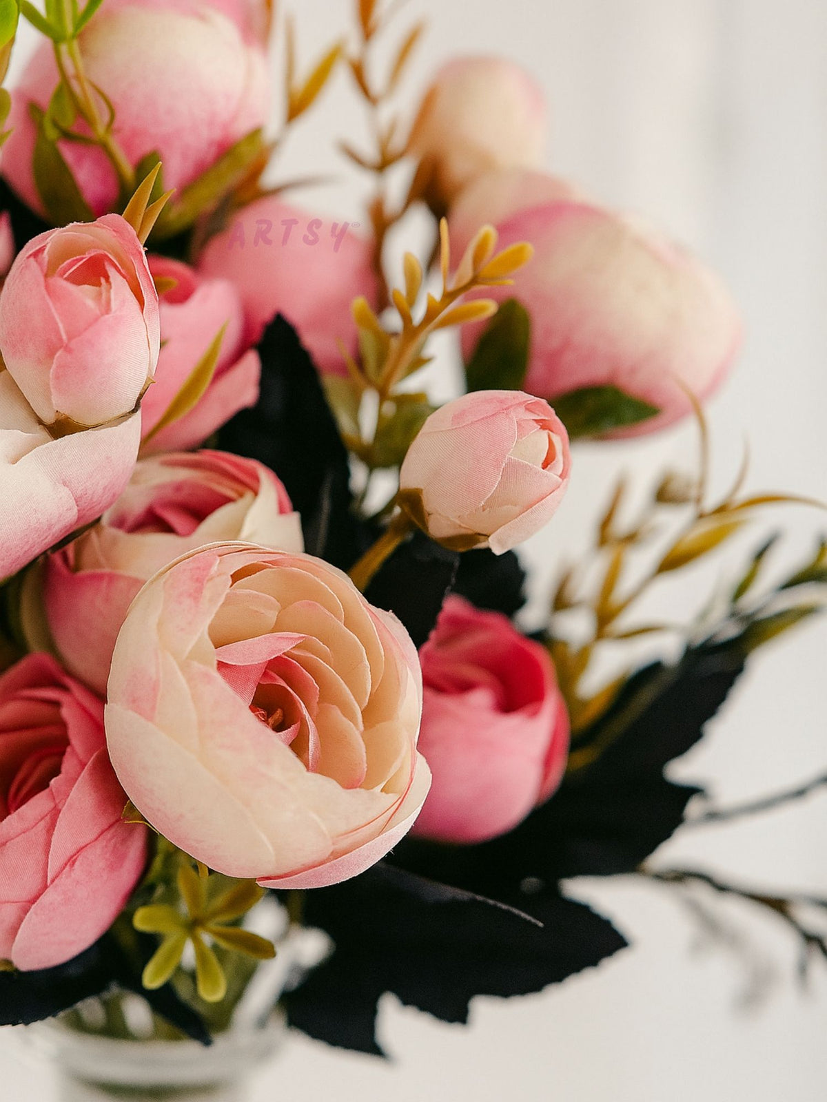 ARTSY Artificial Pink & White Flower Bunch for Home Decor