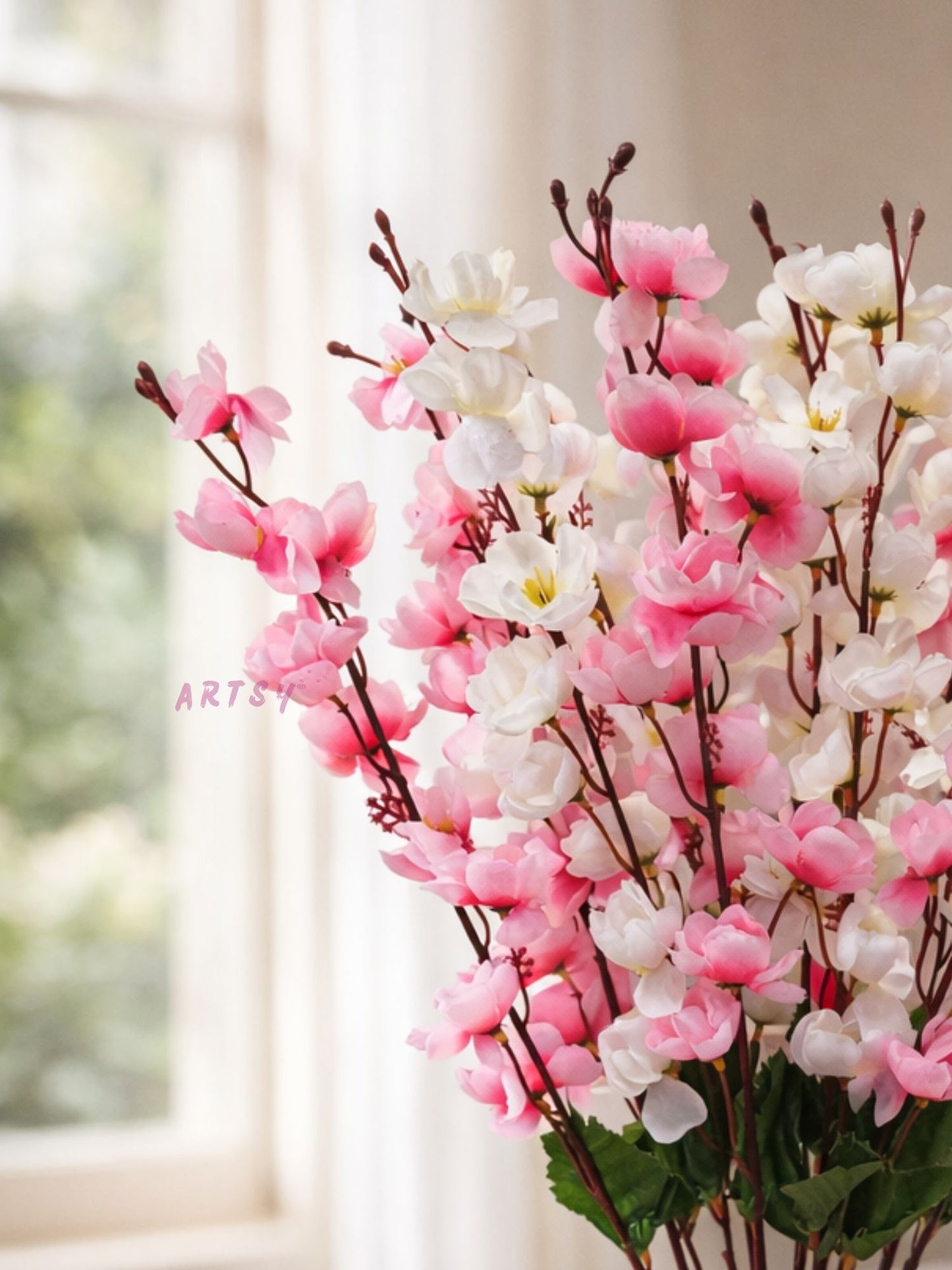 Premium Pink & White Artificial Flower Bunch for Home & Table Decoration, Pack of 2 Pieces