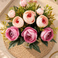 ARTSY Artificial Rose Flower Bunch – Realistic Pink & Peach Rose Bouquet, 1 Piece for Home Decor, Wedding & Gifting