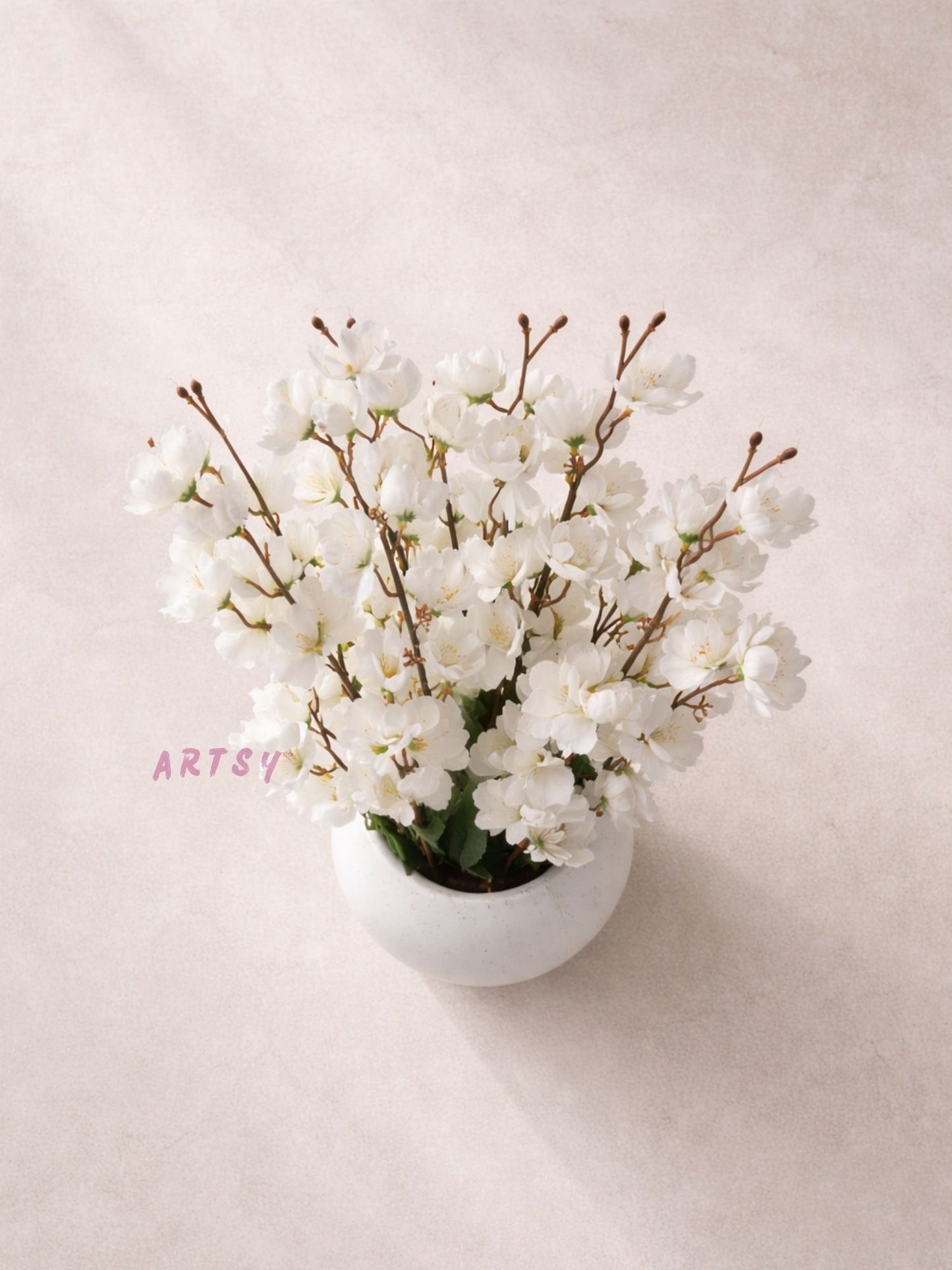 White Blossom Artificial Flower Arrangement in Premium Plastic Pot, Pack of 1