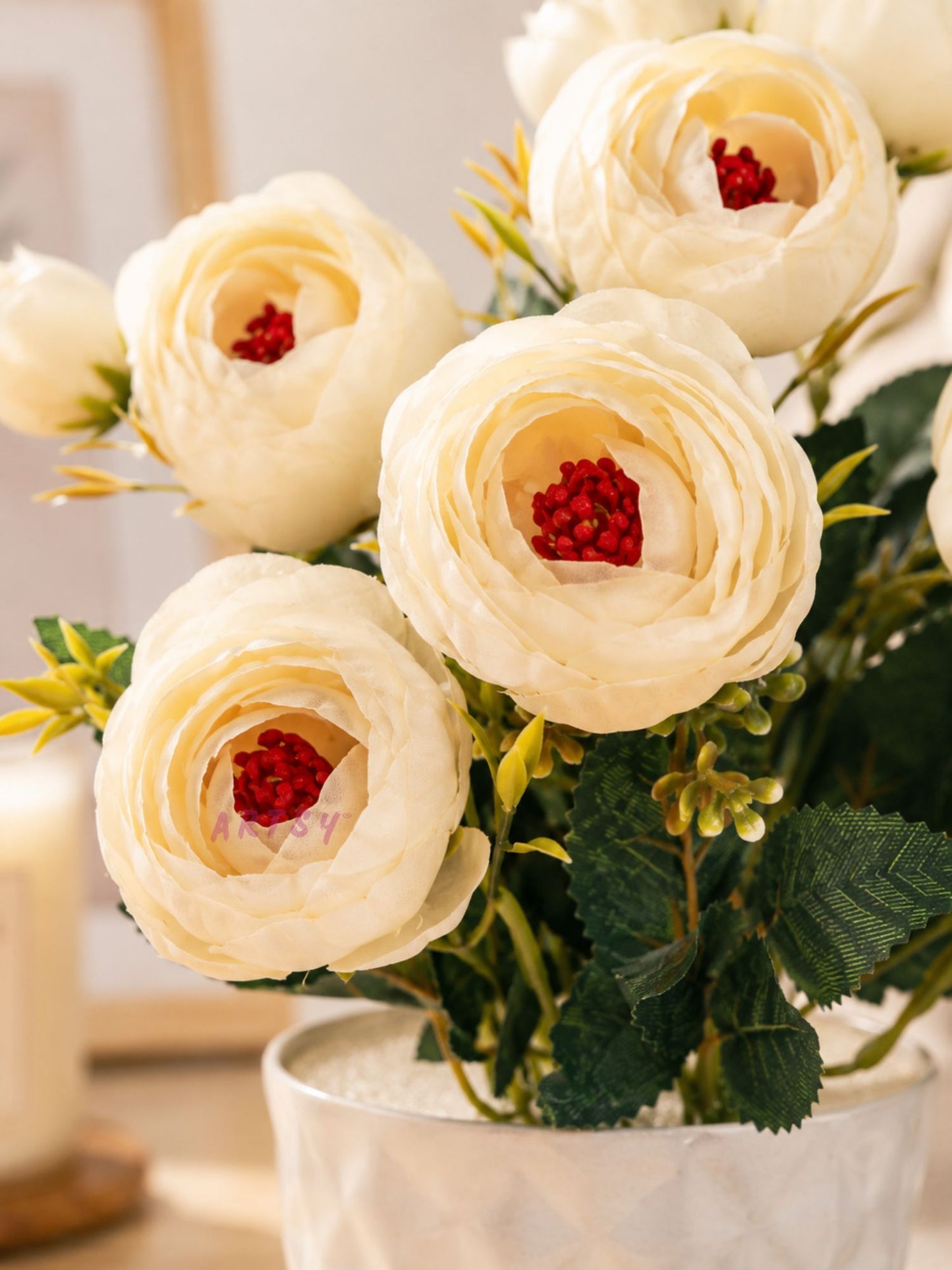 Luxury Ivory Peony Artificial Flower Pot for Home Decor | Premium Decorative Tabletop Floral Arrangement (Pack of 1)