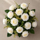 Elegant White Rose Artificial Flower Arrangement with Rustic Wooden Planter, Pack of 1