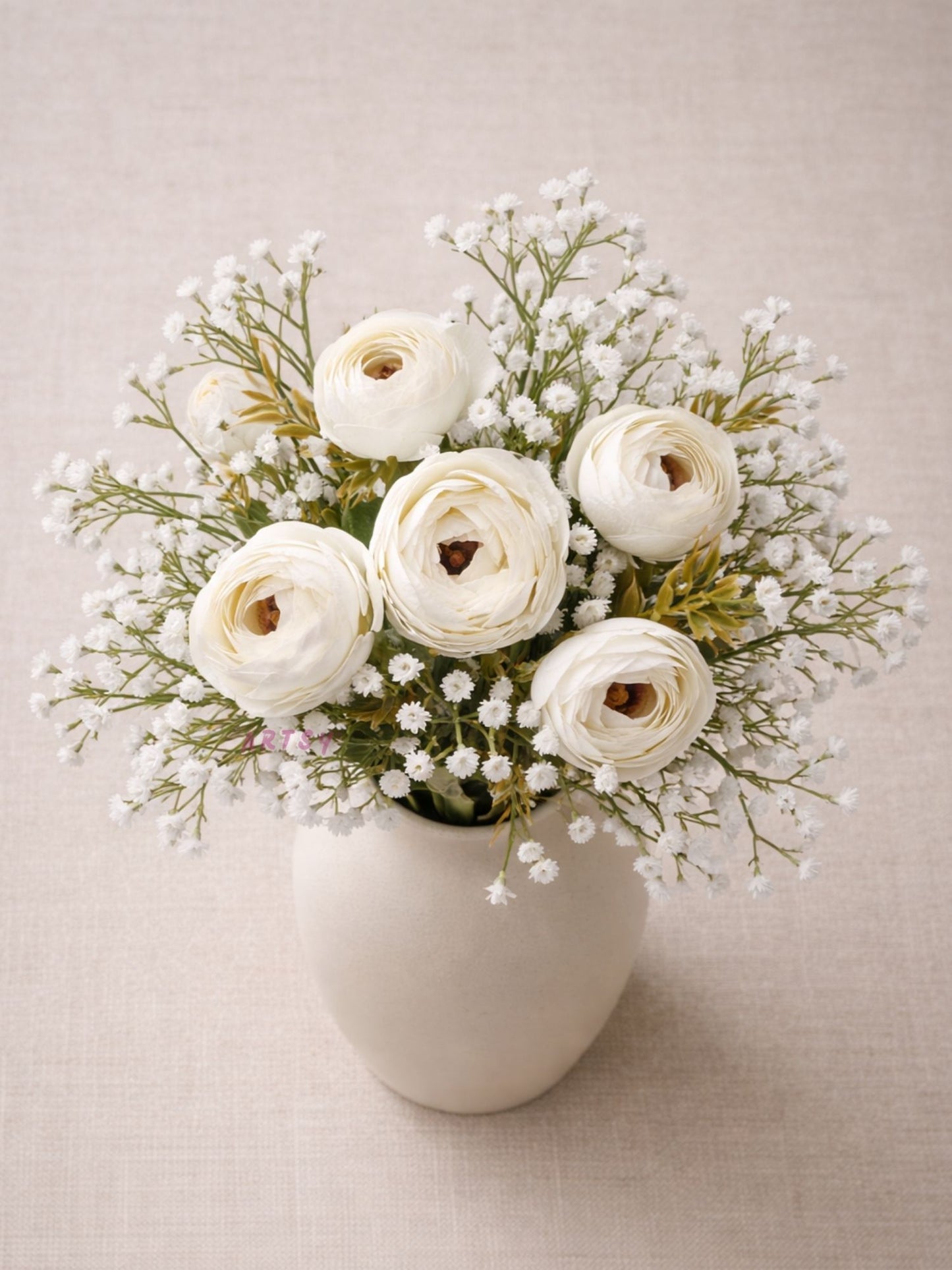 ARTSY Artificial Peony Flower & Baby Breath Flower Bunch Set (Pack of 3) | Faux Silk Flowers for Home Decoration, Wedding, Vase Arrangement & Table Centerpiece