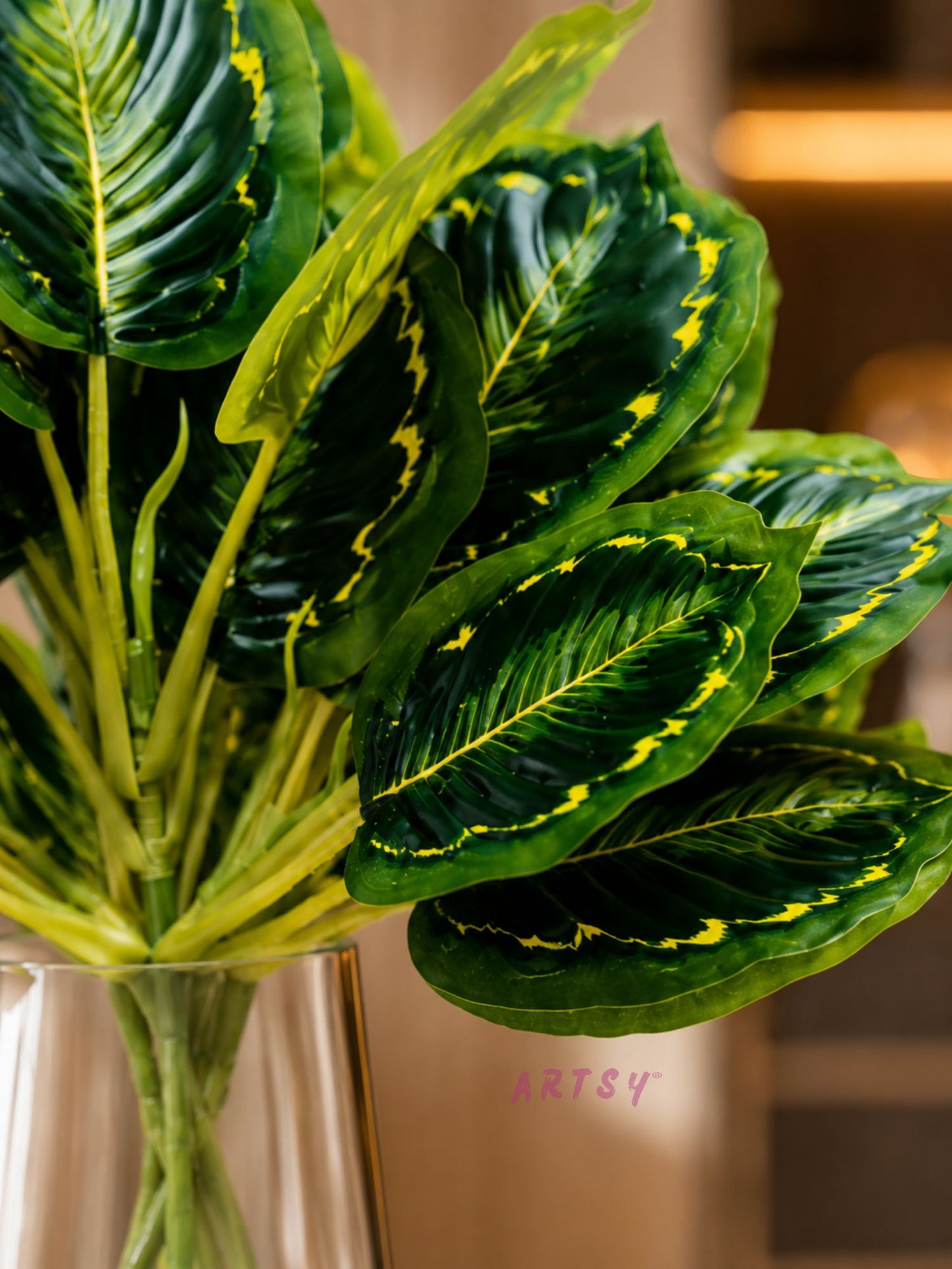 ARTSY Realistic Artificial Leaf Bunch for Vase, Living Room & Home Decor (Pack of 1)