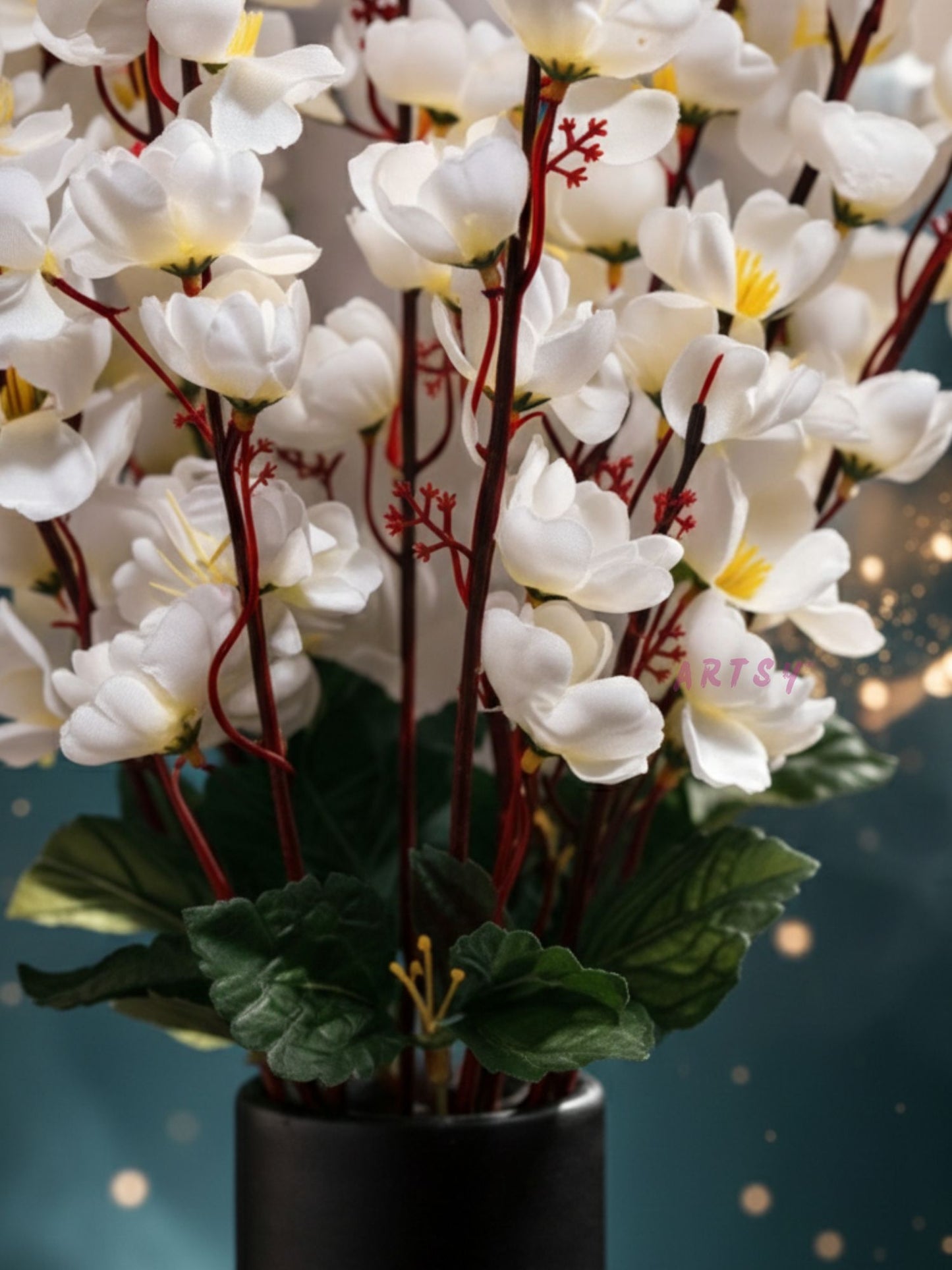 Elegant White Artificial Cherry Blossom Flower Bunch - Lifelike Pack of 1 Piece for Timeless Beauty, Without Vase, 55 Cm Long