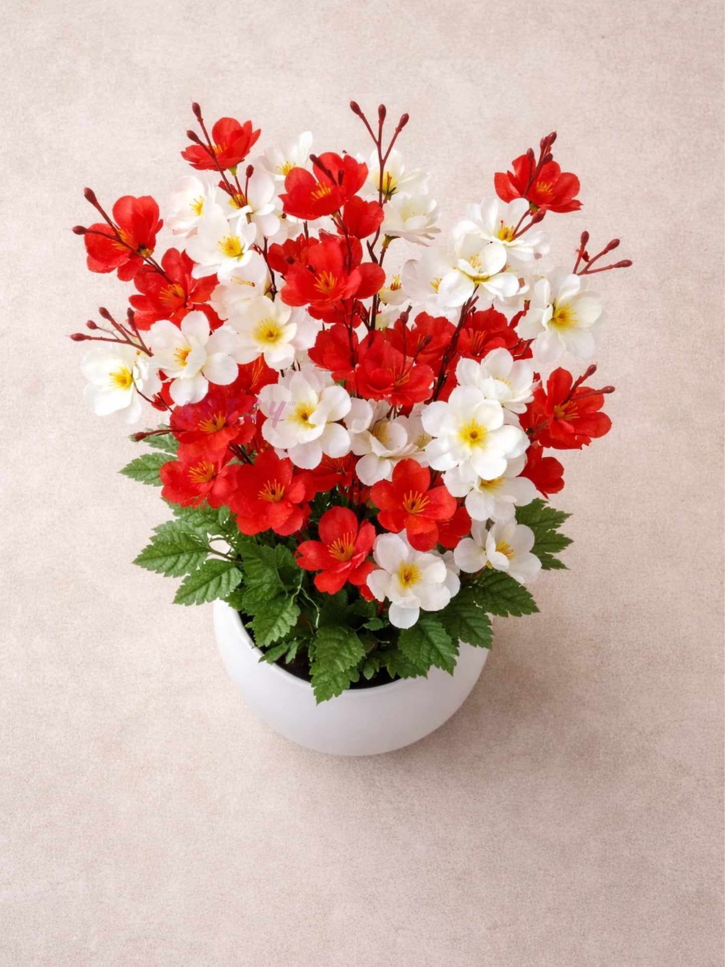Elegant Red & White Artificial Blossom Flower Pot for Home Decor, Pack of 1